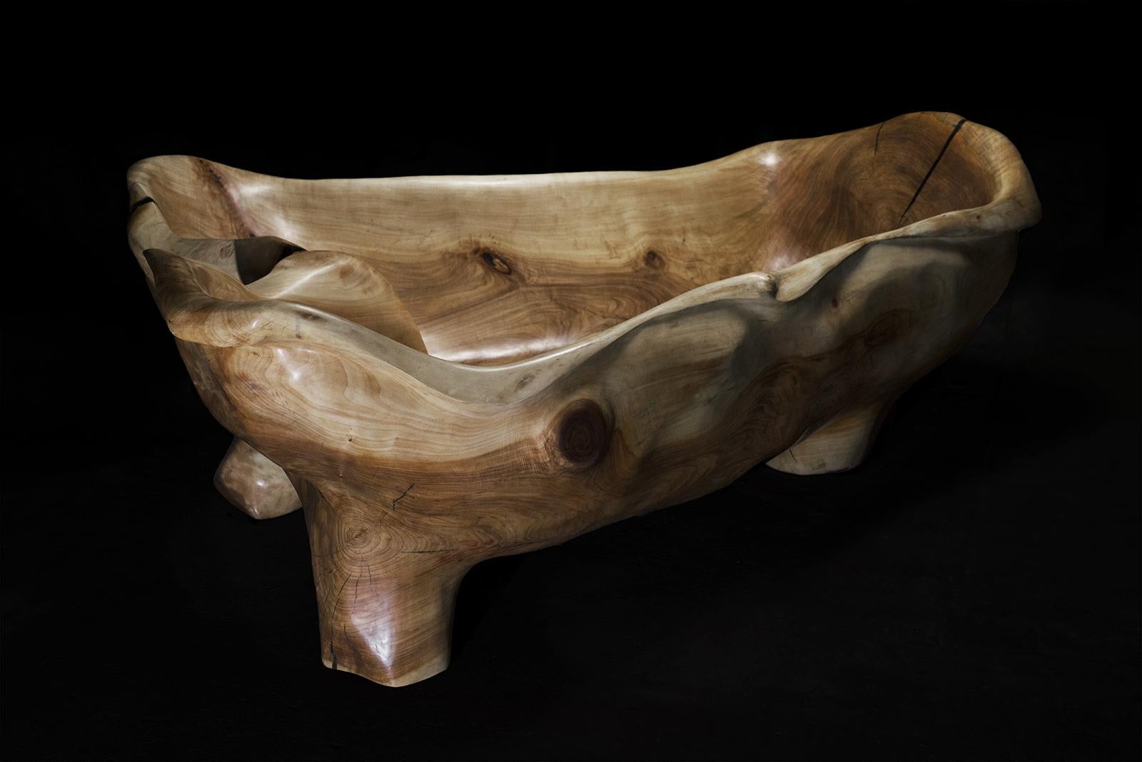 Solid Wood Bathtub Carved from Single Piece of Wood, Fully functional, Logniture For Sale 12