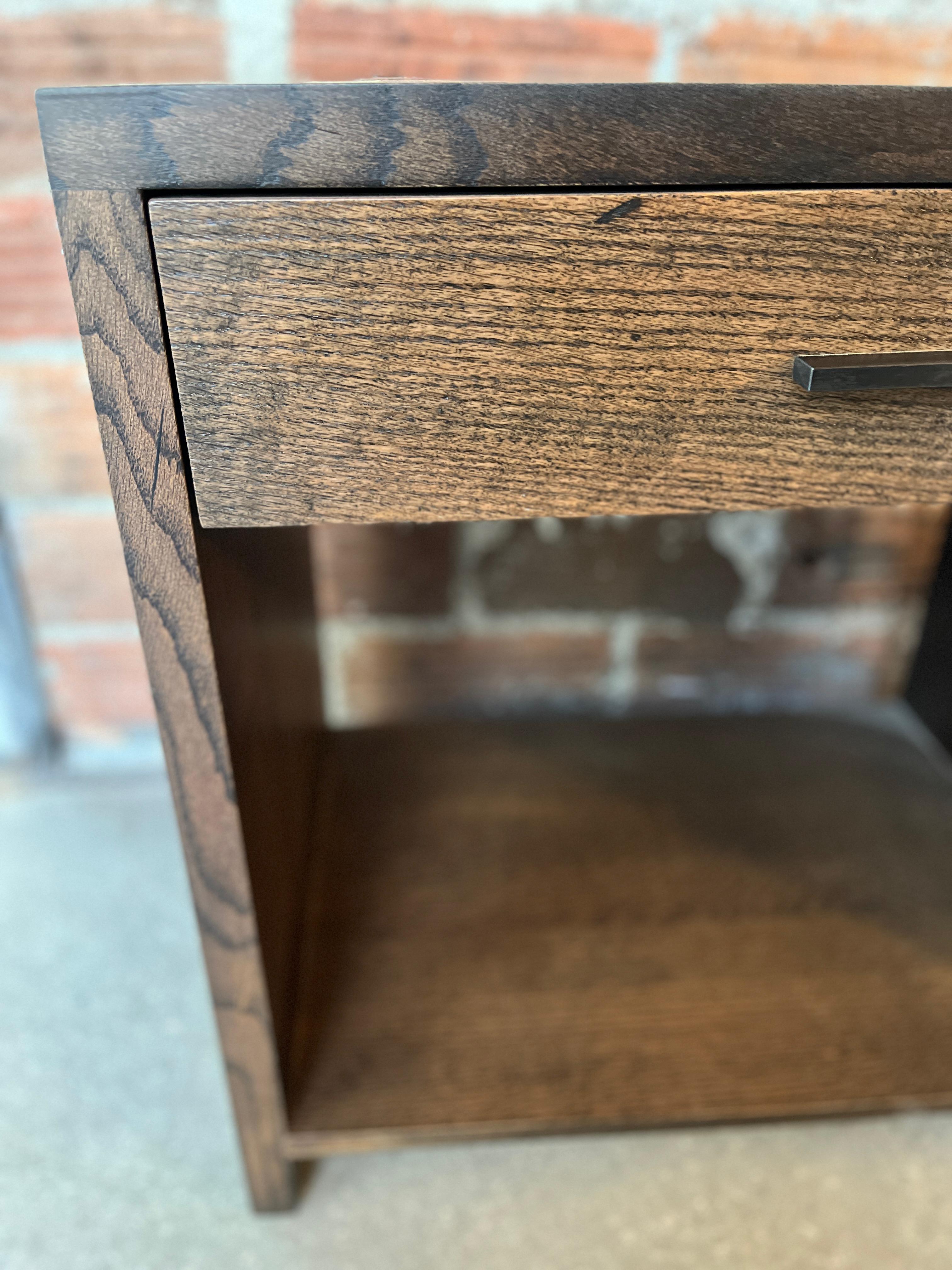 Hardwood Solid Wood Bedside Table Box Joints Storage Dark Stain Evolve by Alabama Sawyer