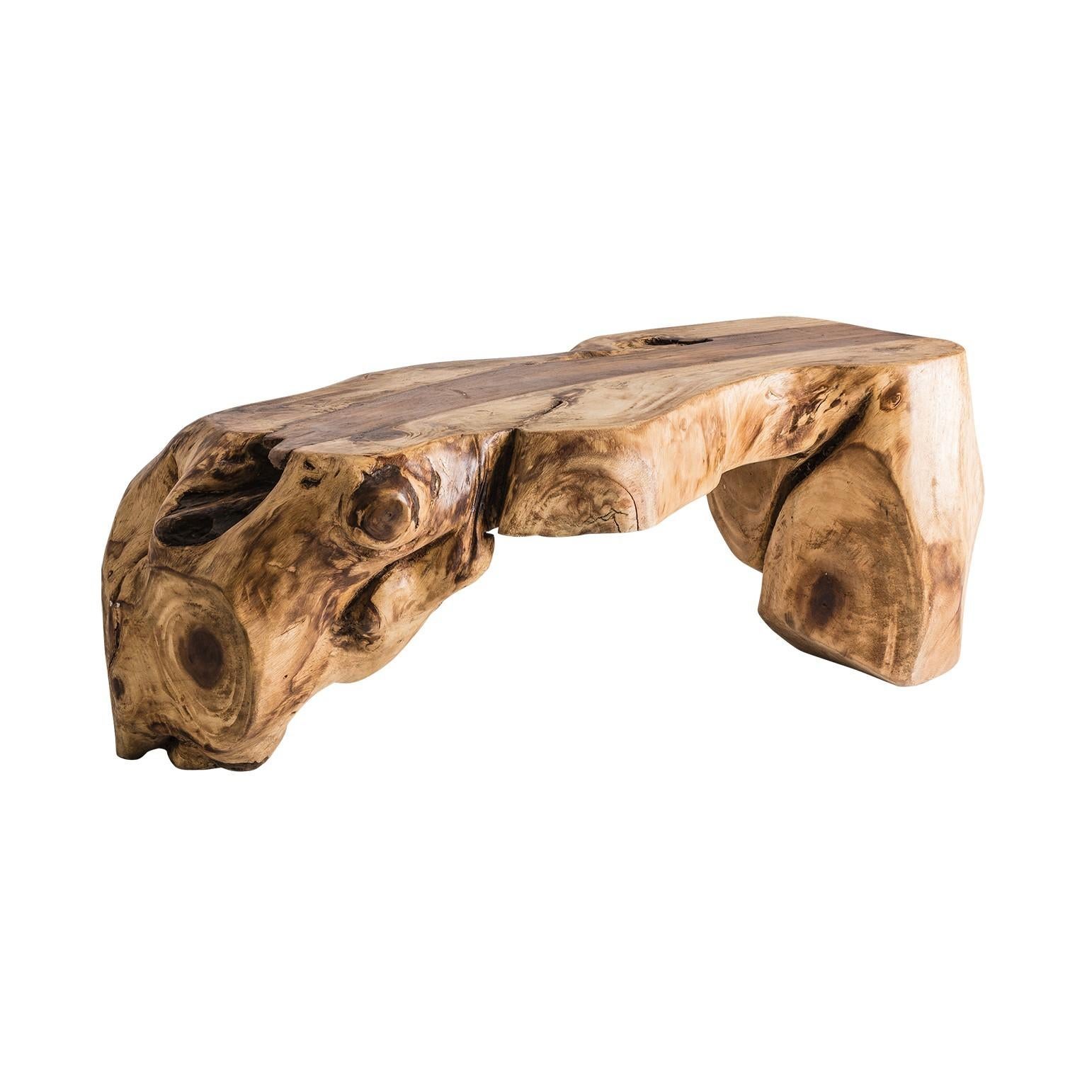 Solid wood bench organic design.