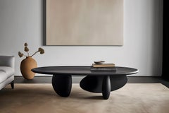 Solid Wood Black Tinted Coffee Table, Fishes Series 7 by Joel Escalona