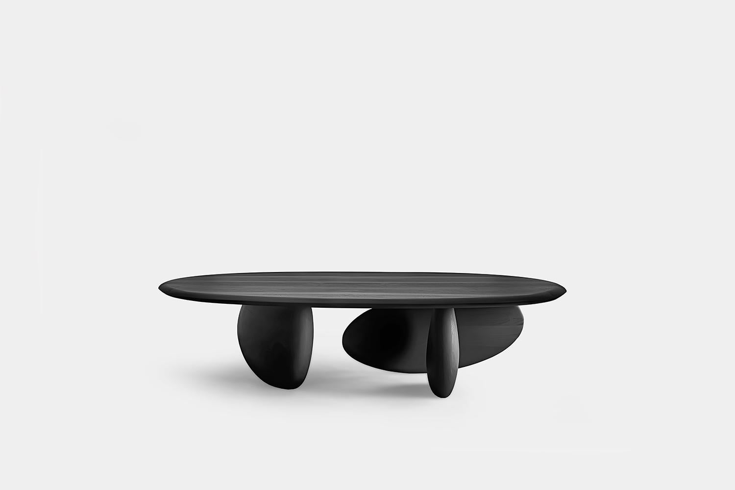Mexican Solid Wood Black Tinted Coffee Table, Fishes Series 7 by Joel Escalona For Sale