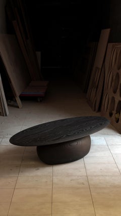 Solid Wood Black Tinted Coffee Table, Fishes Series 9 by Joel Escalona
