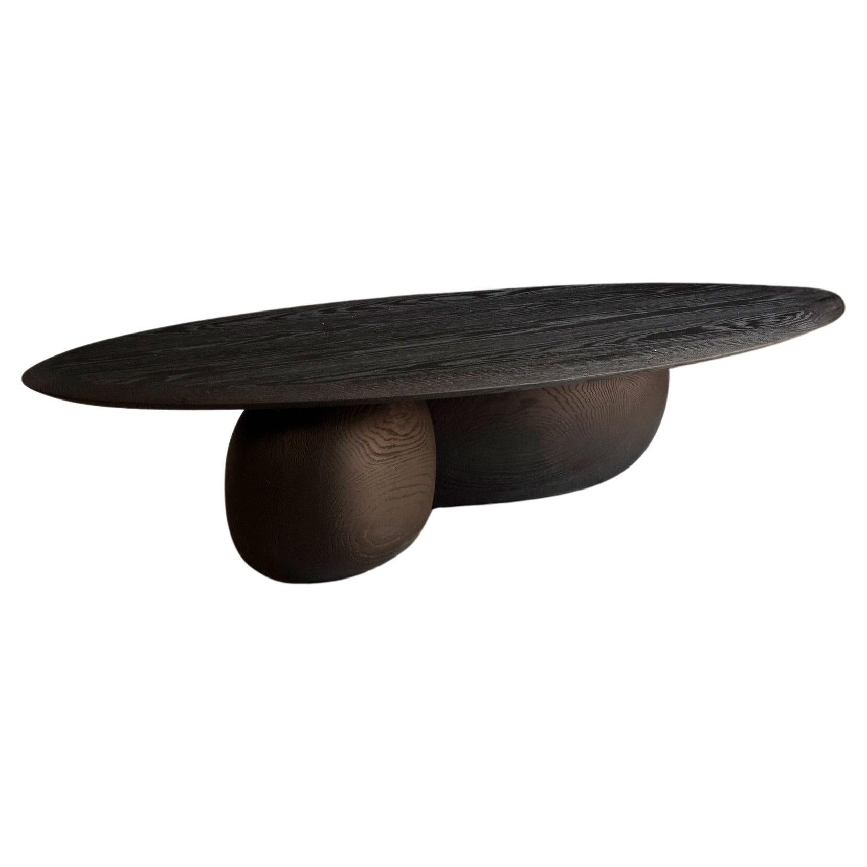 Solid Wood Black Tinted Coffee Table, Fishes Series 9 by Joel Escalona