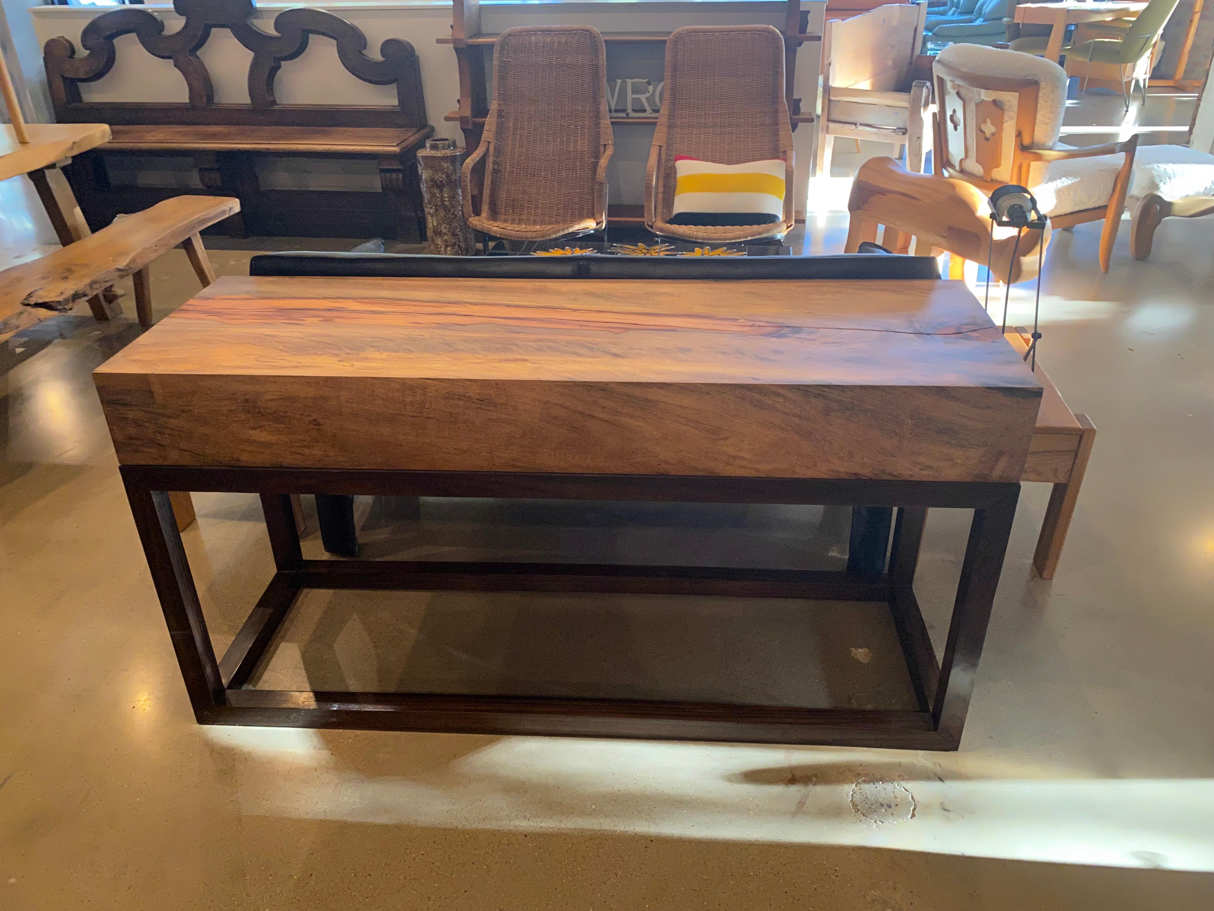 Solid Wood Block Console, Belgium, 1980's In Good Condition For Sale In Austin, TX