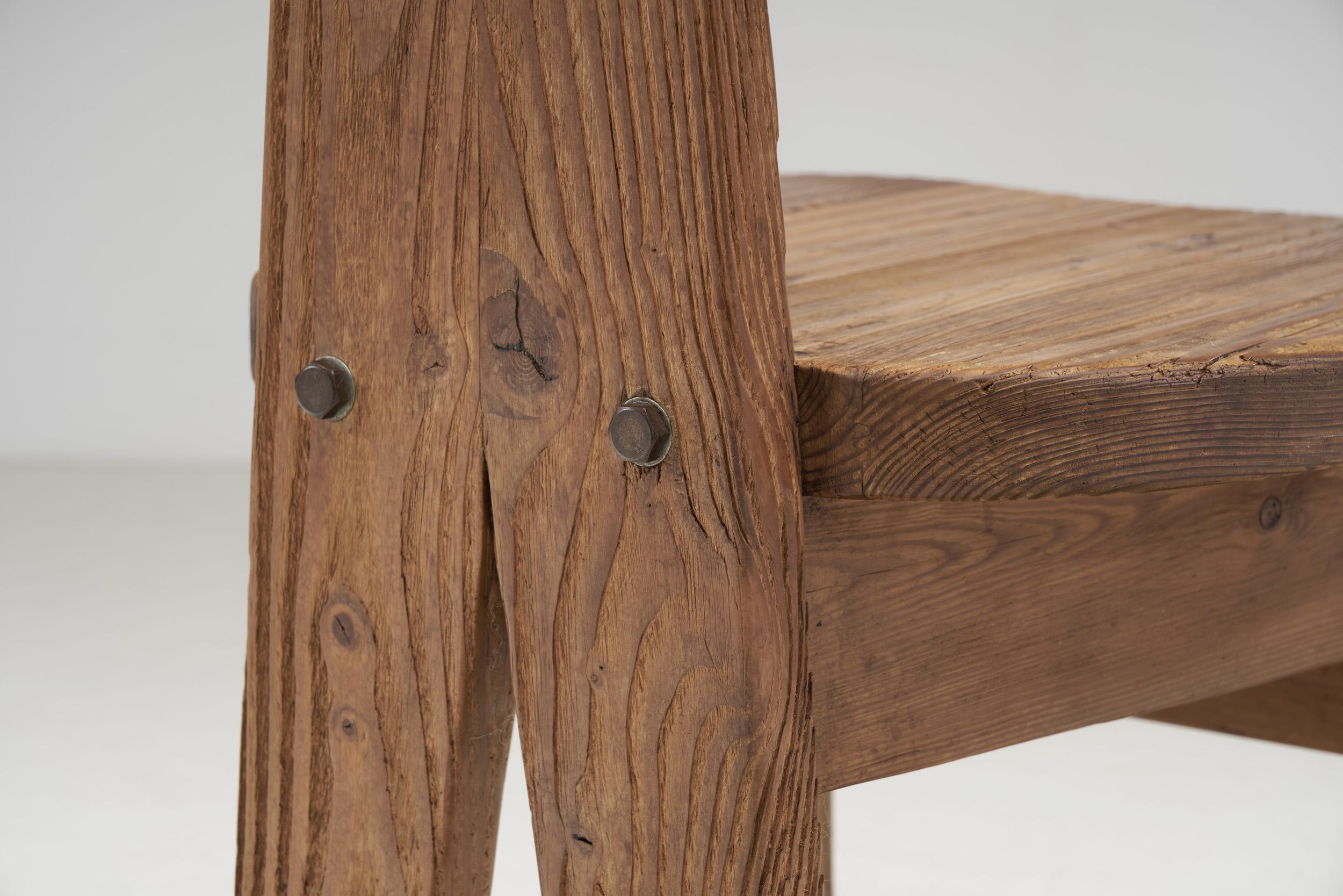 Solid Wood Brutalist Chairs with Mortise and Tenon Joinery, Europe, circa 1960s 5