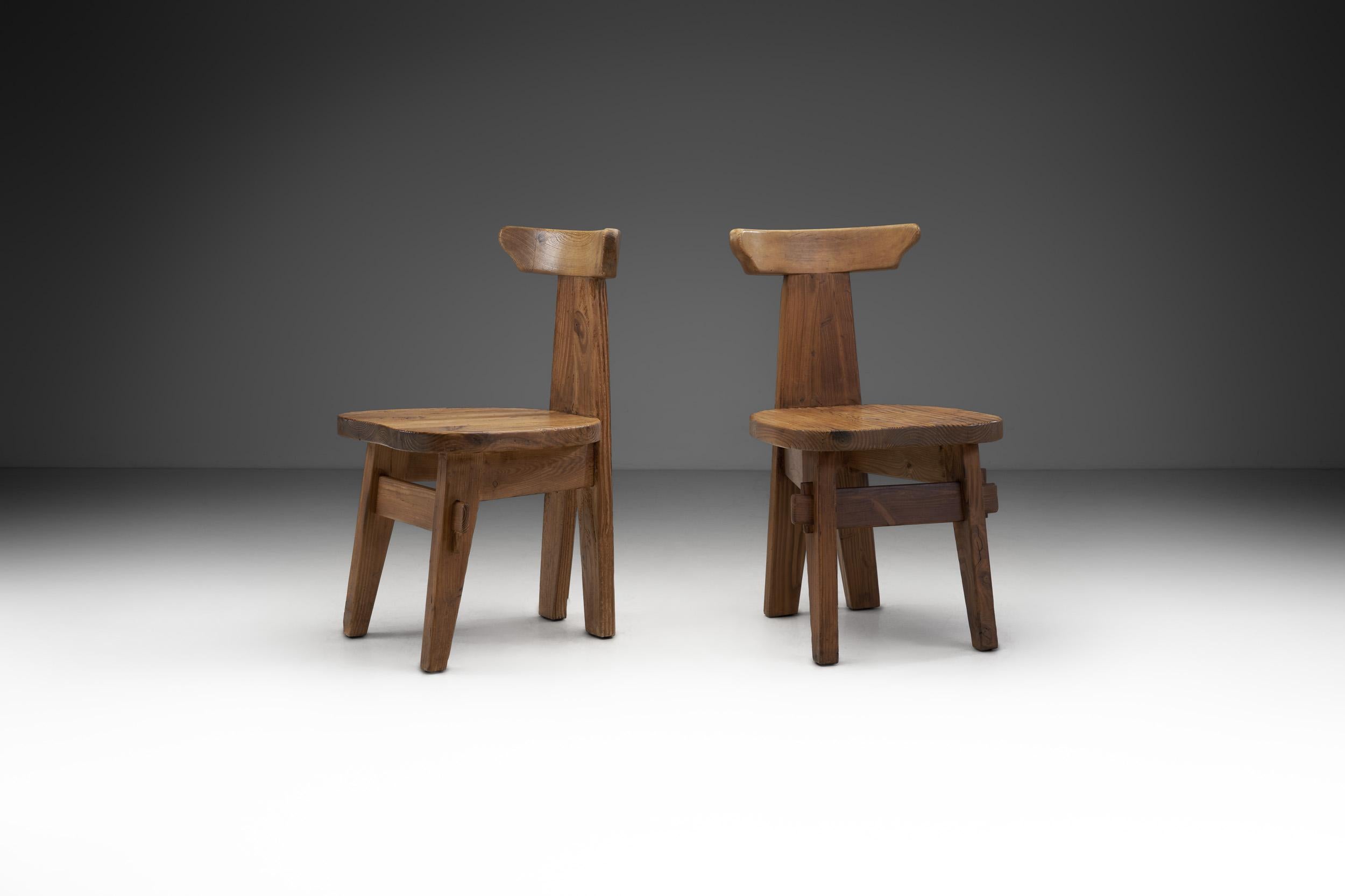 As a descendant of the modernist movement of the late 19th century and the first half of the 20th century, Brutalism favoured celebrating the imperfect appeal of handmade items. These massive wood chairs have an elemental look aided by the expert