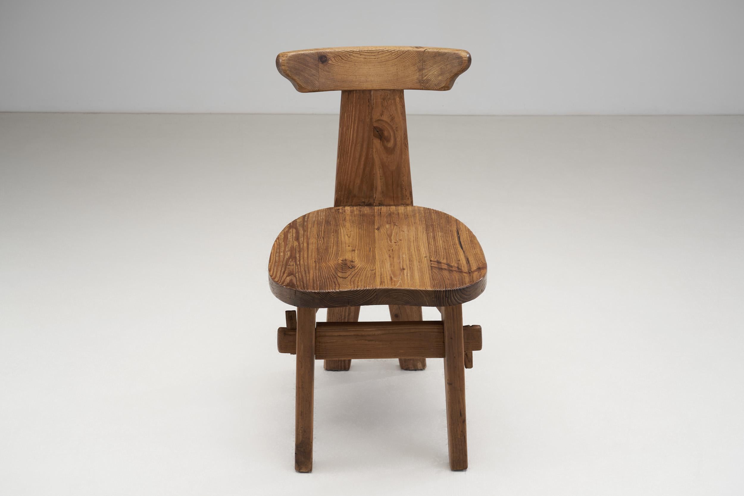 Solid Wood Brutalist Chairs with Mortise and Tenon Joinery, Europe, circa 1960s 1