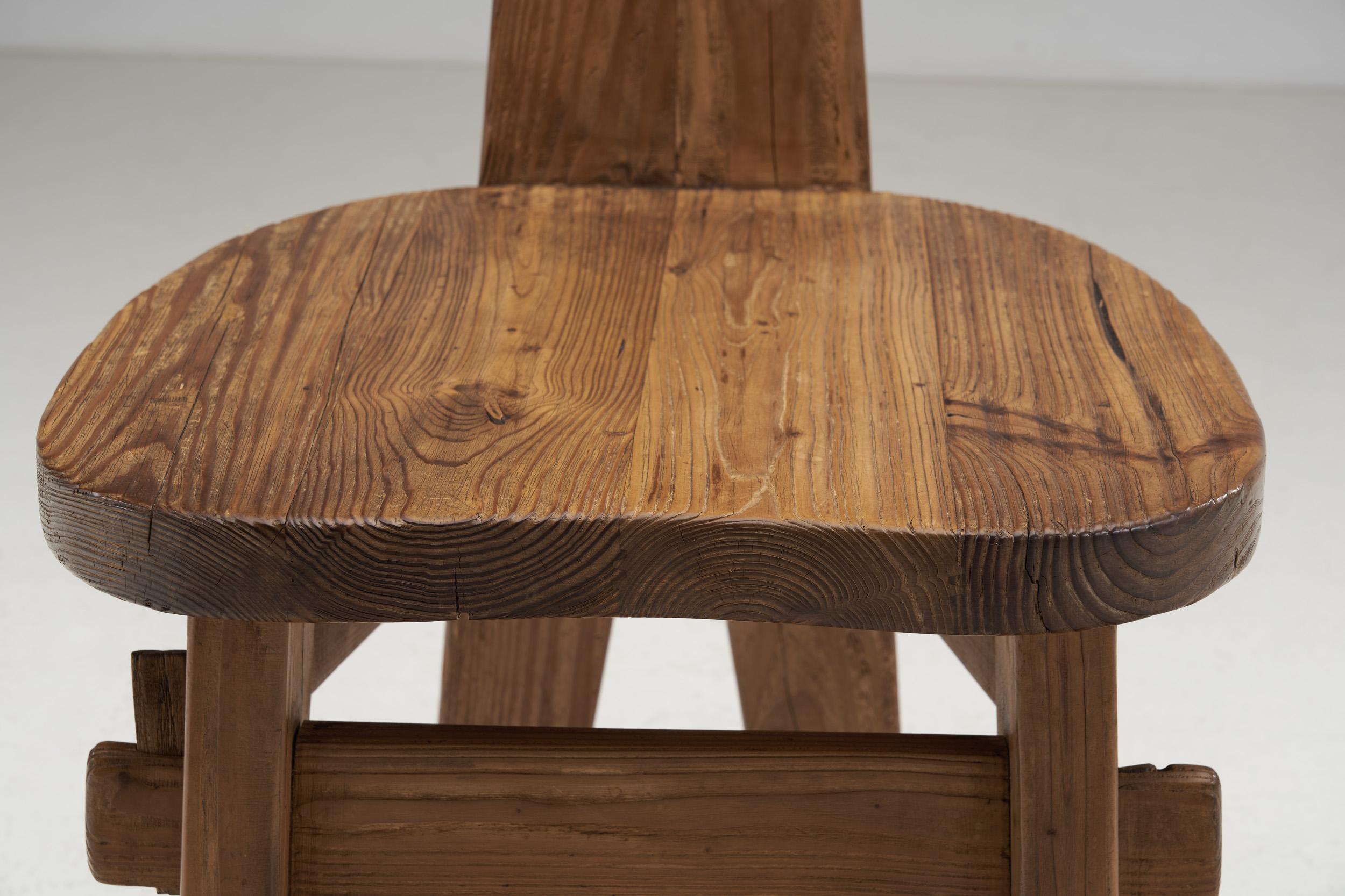Solid Wood Brutalist Chairs with Mortise and Tenon Joinery, Europe, circa 1960s 4