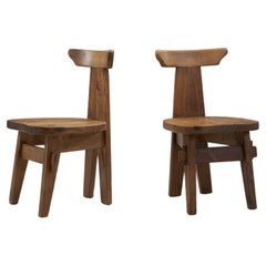 Solid Wood Brutalist Chairs with Mortise and Tenon Joinery, Europe, circa 1960s
