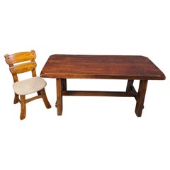 Table de salle à manger brutaliste en bois massif, années 1960