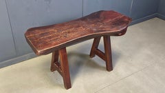 Solid wood brutalist dining table by Mobichalet, 1960s