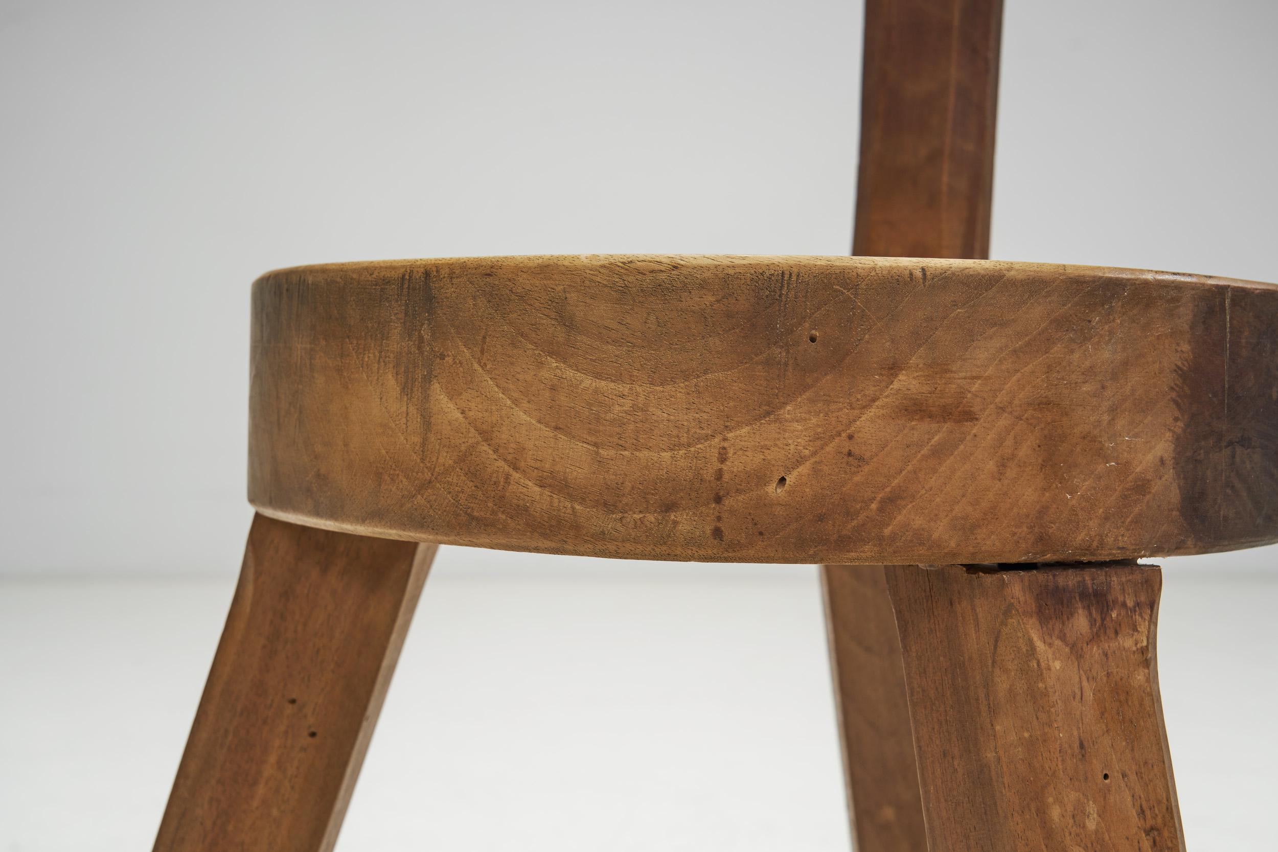Solid Wood Brutalist Low Chair, France 1960s 7