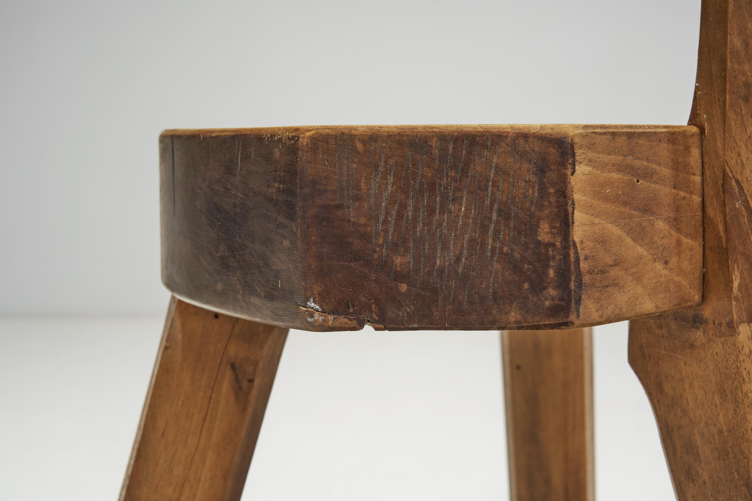 Solid Wood Brutalist Low Chair, France 1960s 8
