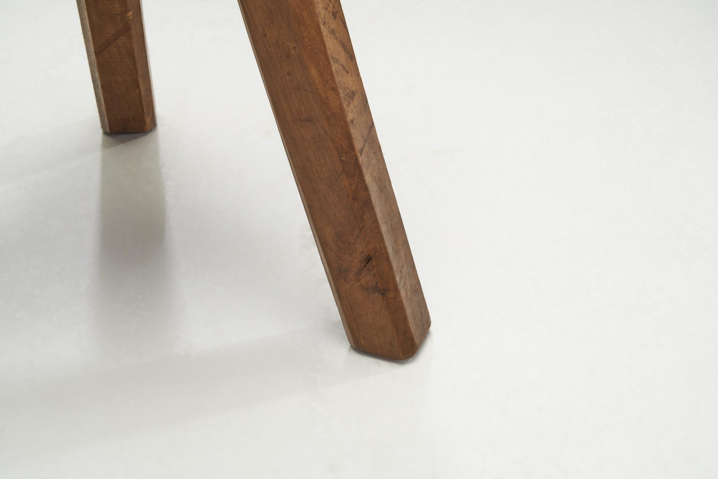 Solid Wood Brutalist Low Chair, France 1960s 10