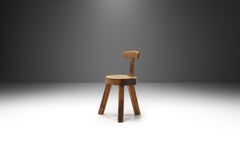 Solid Wood Brutalist Low Chair, France 1960s