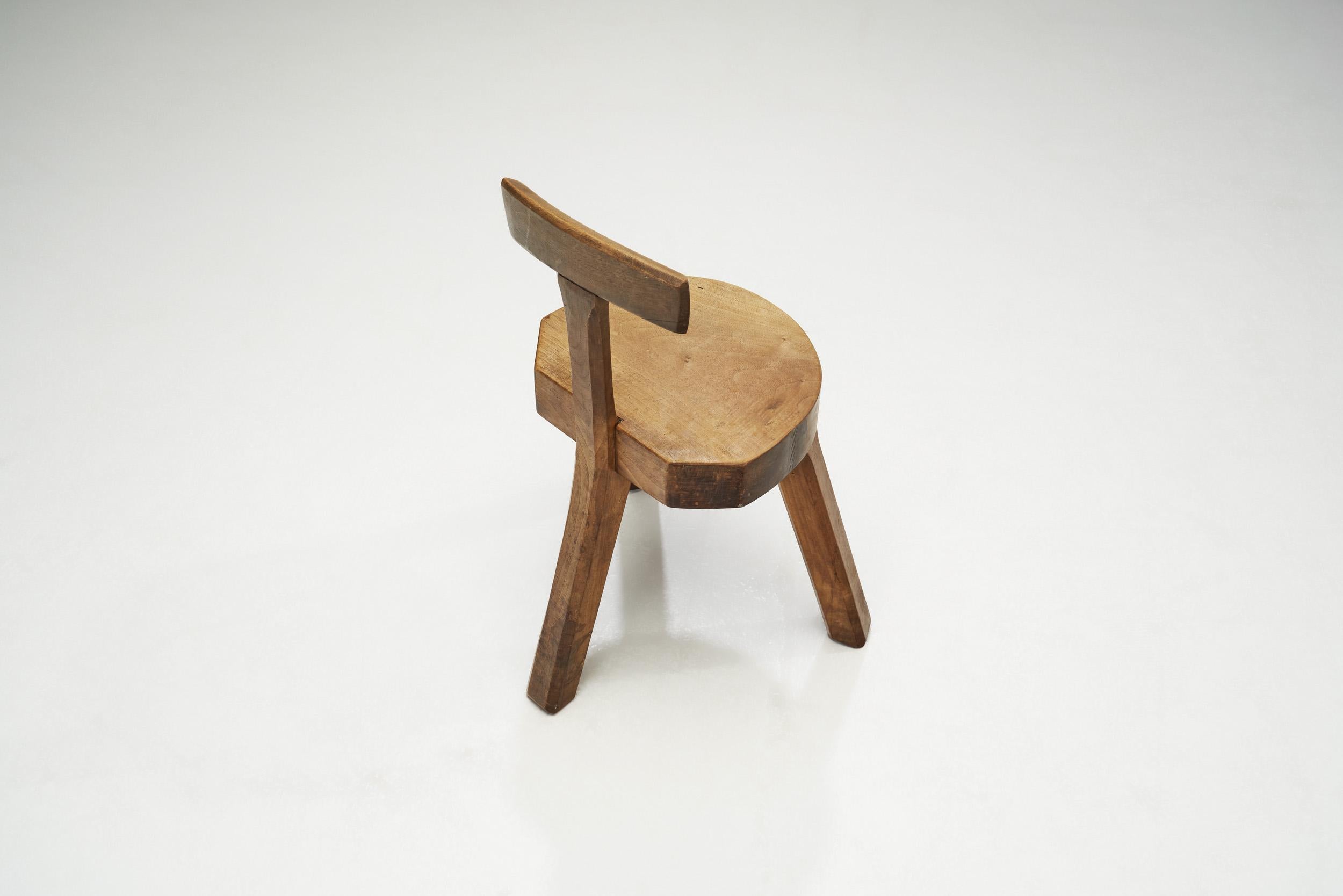 Mid-20th Century Solid Wood Brutalist Low Chair, France 1960s