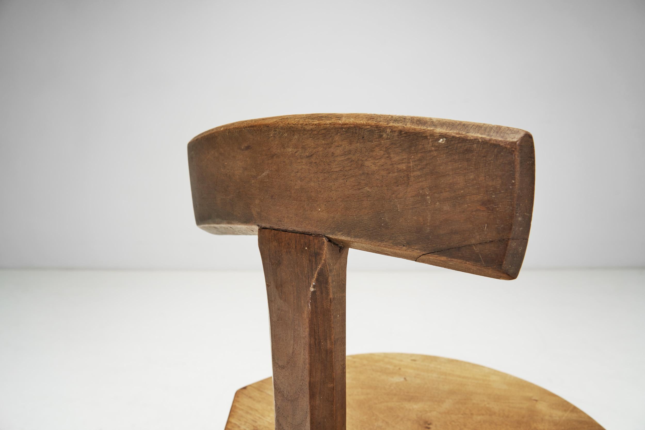 Solid Wood Brutalist Low Chair, France 1960s 1