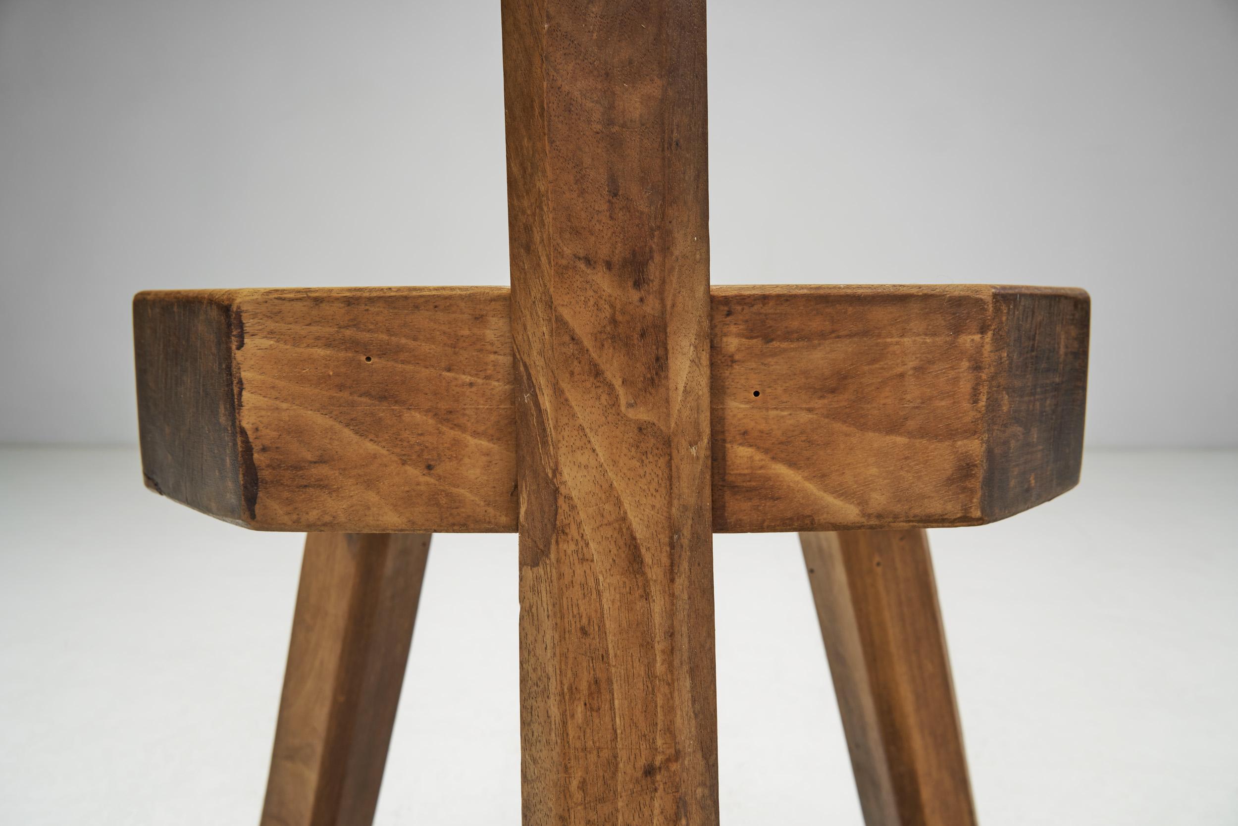 Solid Wood Brutalist Low Chair, France 1960s 2