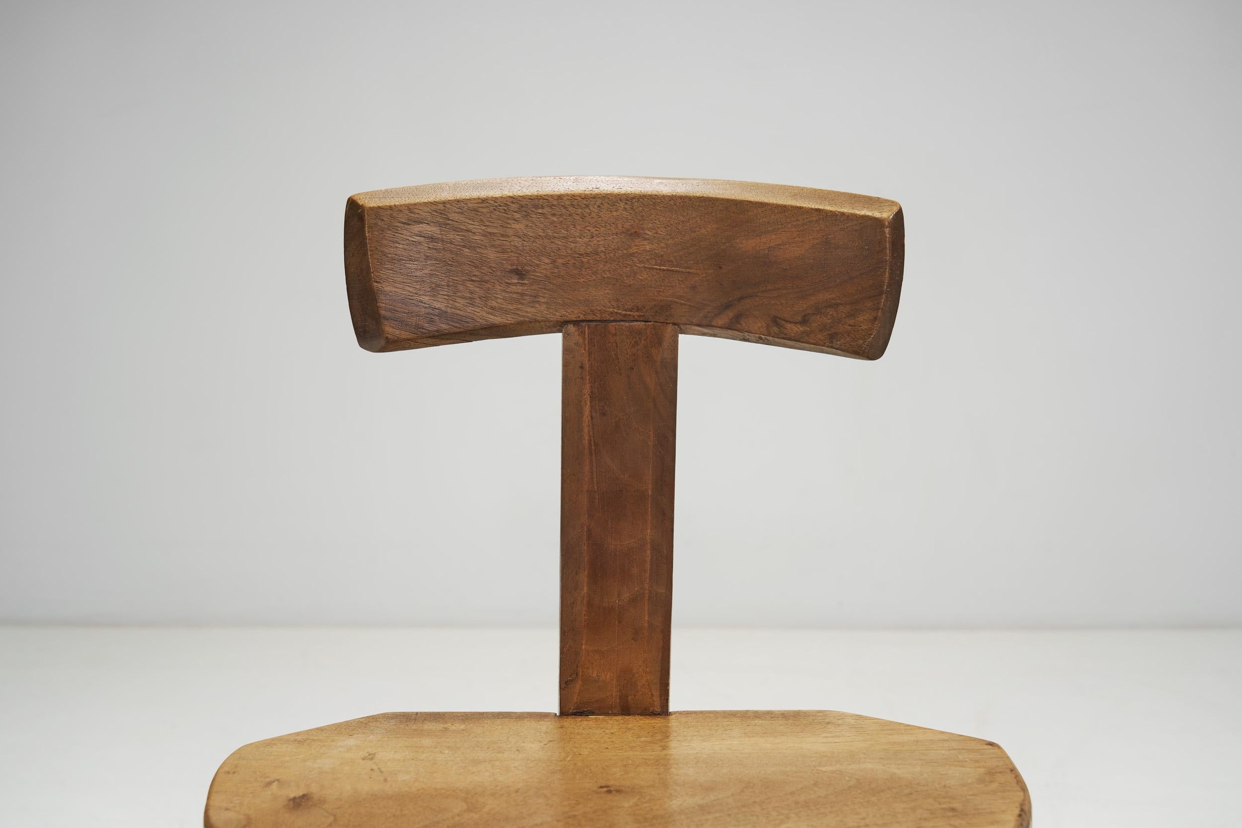 Solid Wood Brutalist Low Chair, France 1960s 3