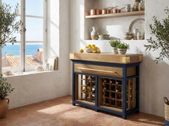Solid Wood Butcher Block work table with End-Grain Top wine rack by De Kercoet