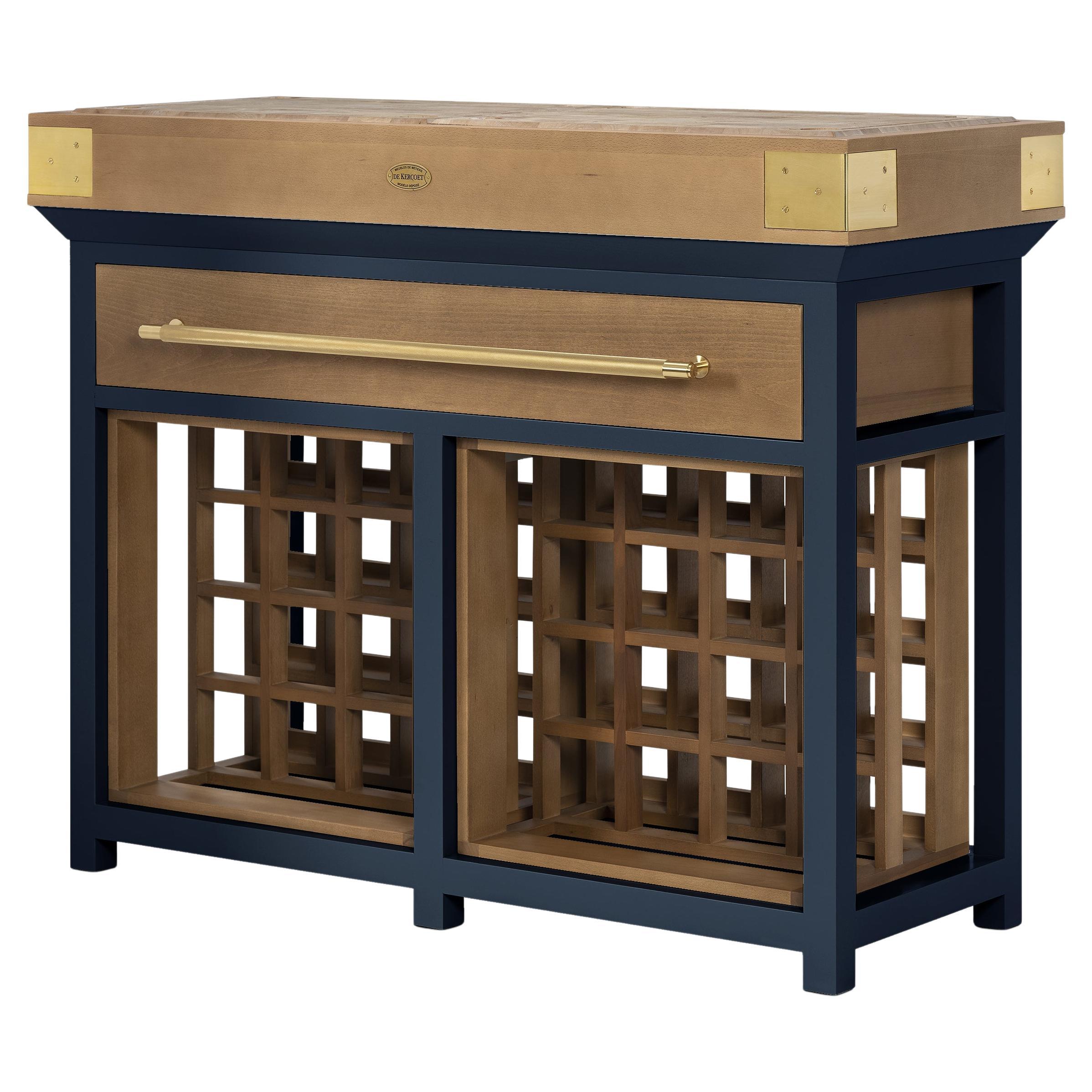 Solid Wood Butcher Block work table with End-Grain Top wine rack by De Kercoet