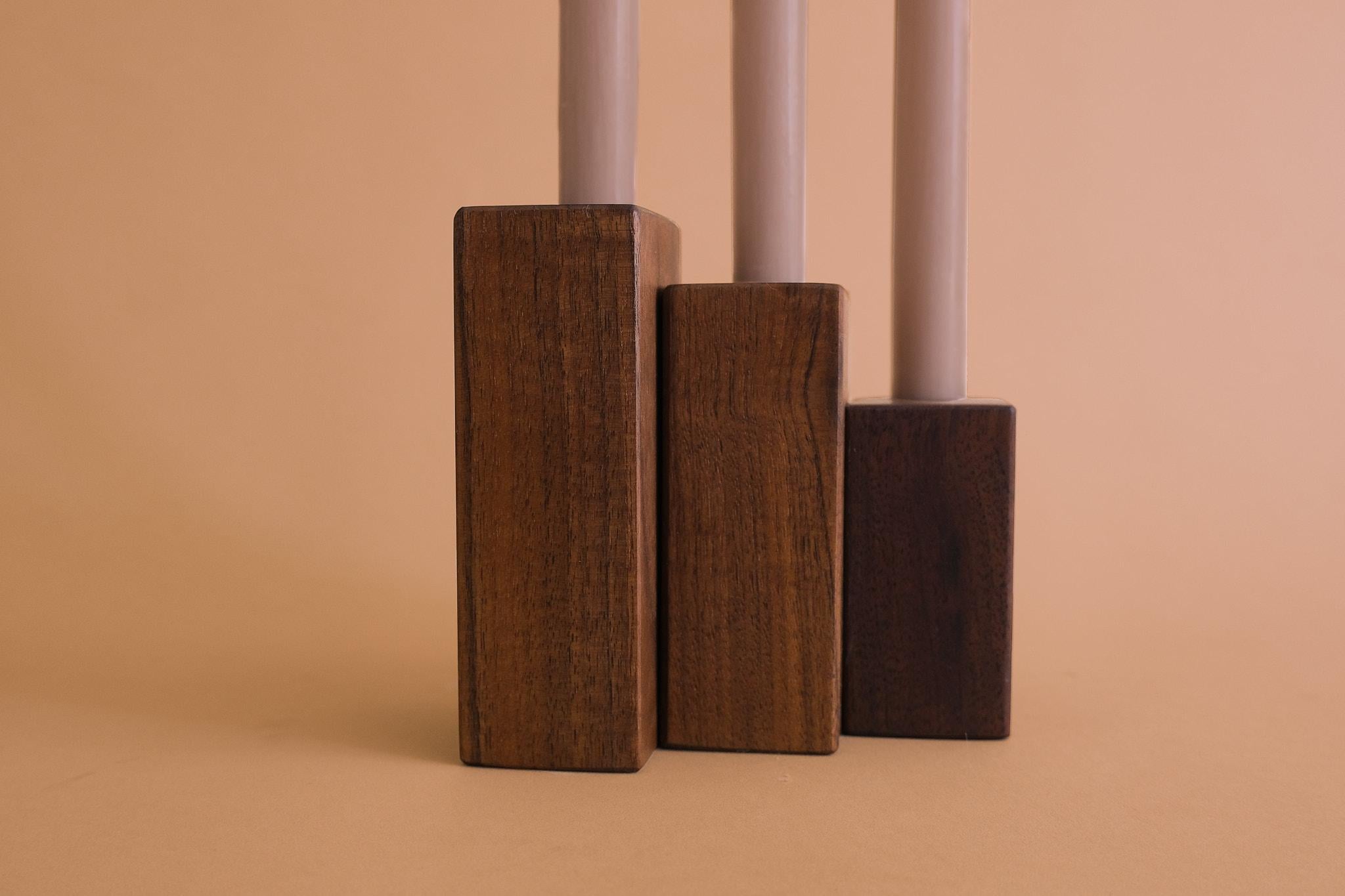 Woodwork Solid Wood Candleholders, Walnut For Sale