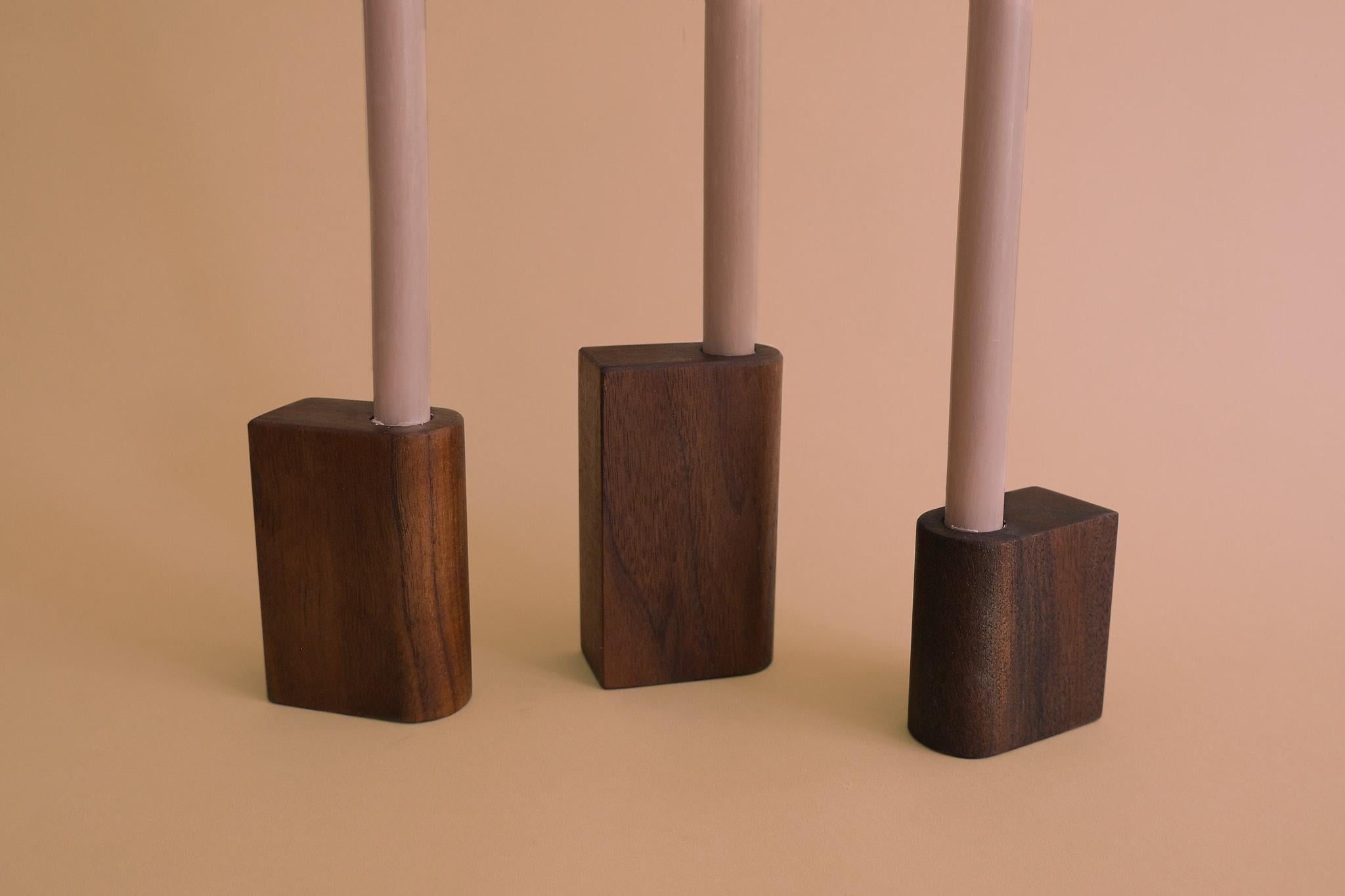 Solid Wood Candleholders, Walnut In New Condition For Sale In Portland, OR