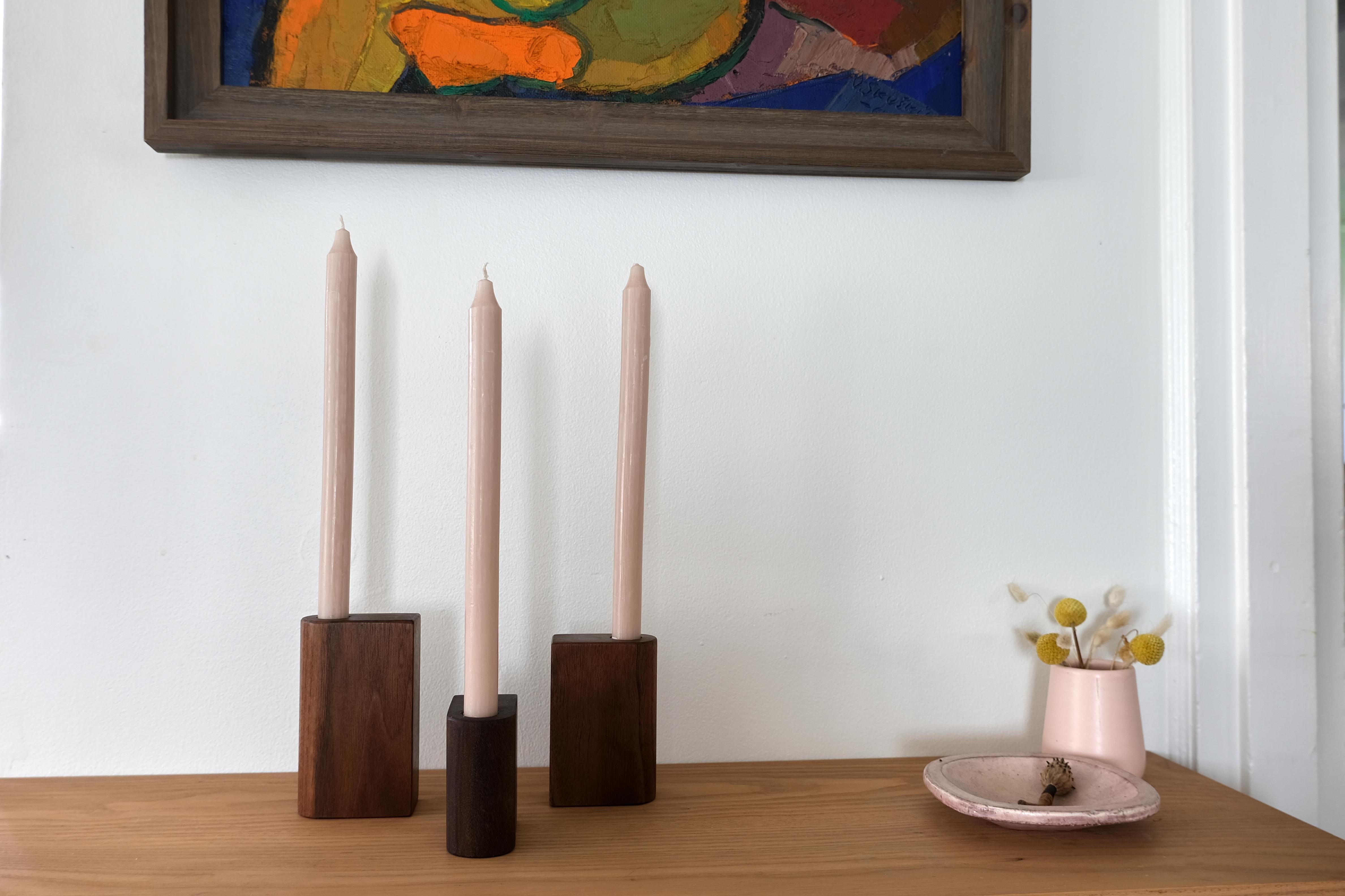 Contemporary Solid Wood Candleholders, Walnut For Sale