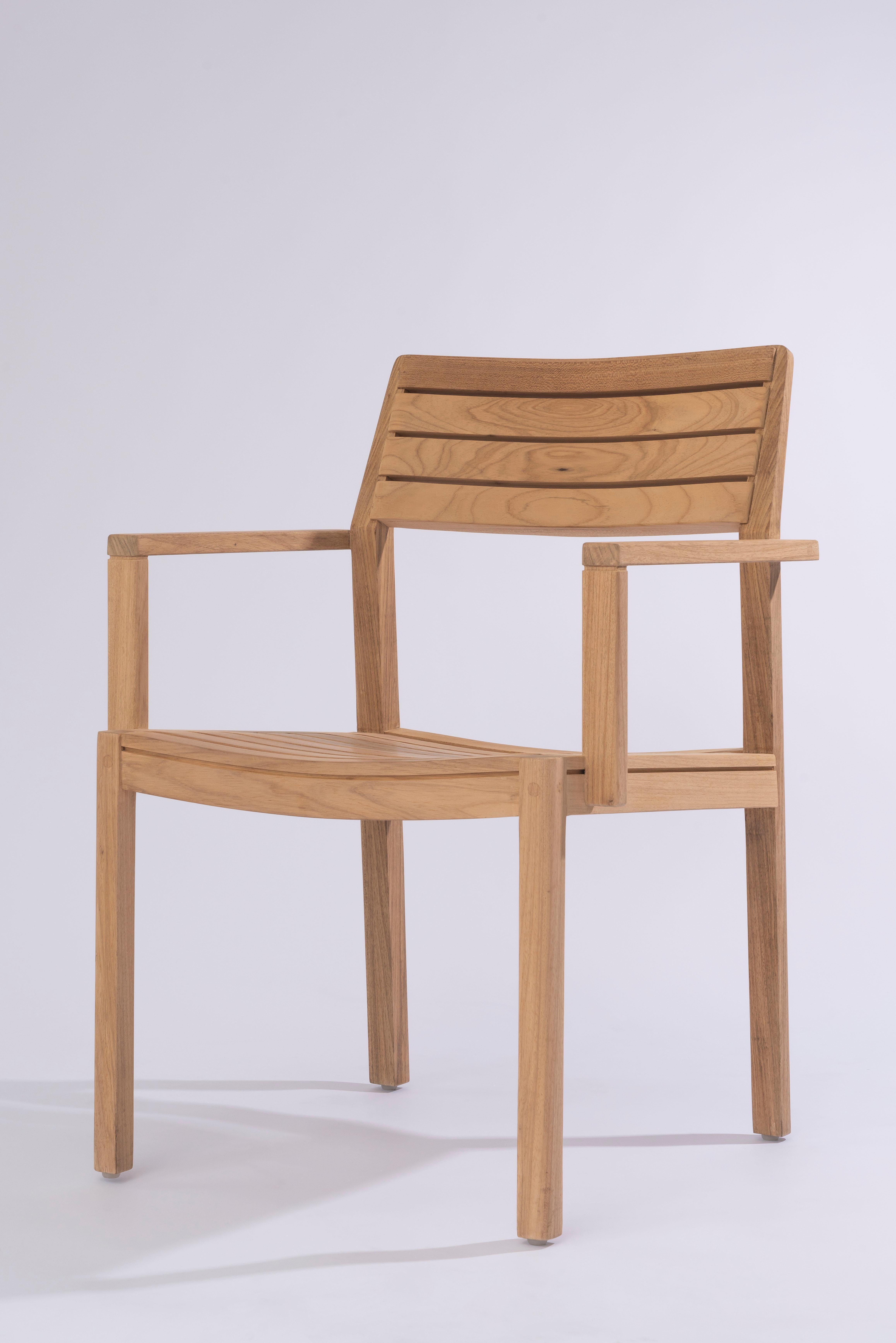 Solid Wood Chair in Teak, with Wooden Slats, for the Outside, Outdoor Resistant  For Sale 2