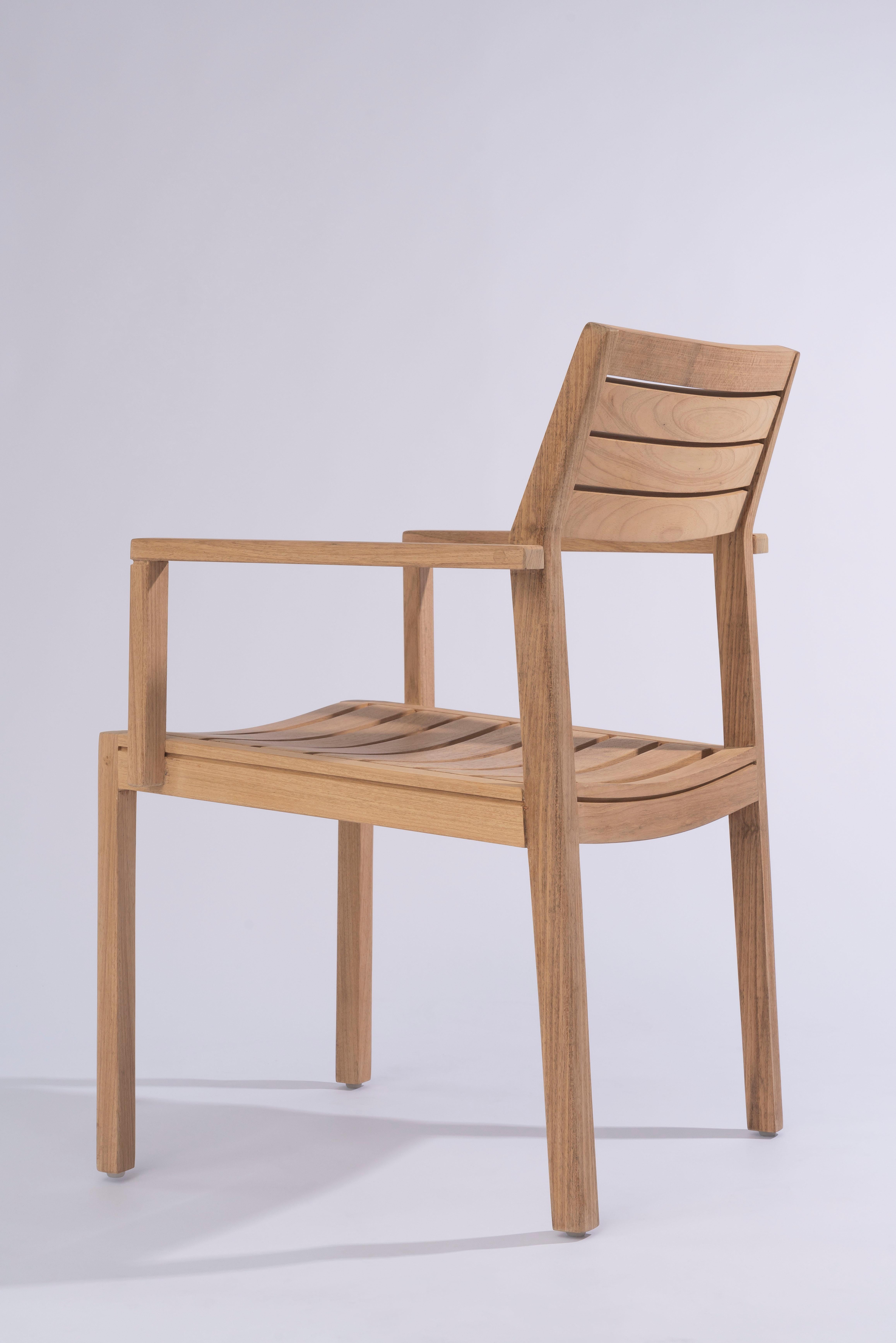 Solid Wood Chair in Teak, with Wooden Slats, for the Outside, Outdoor Resistant For Sale 3