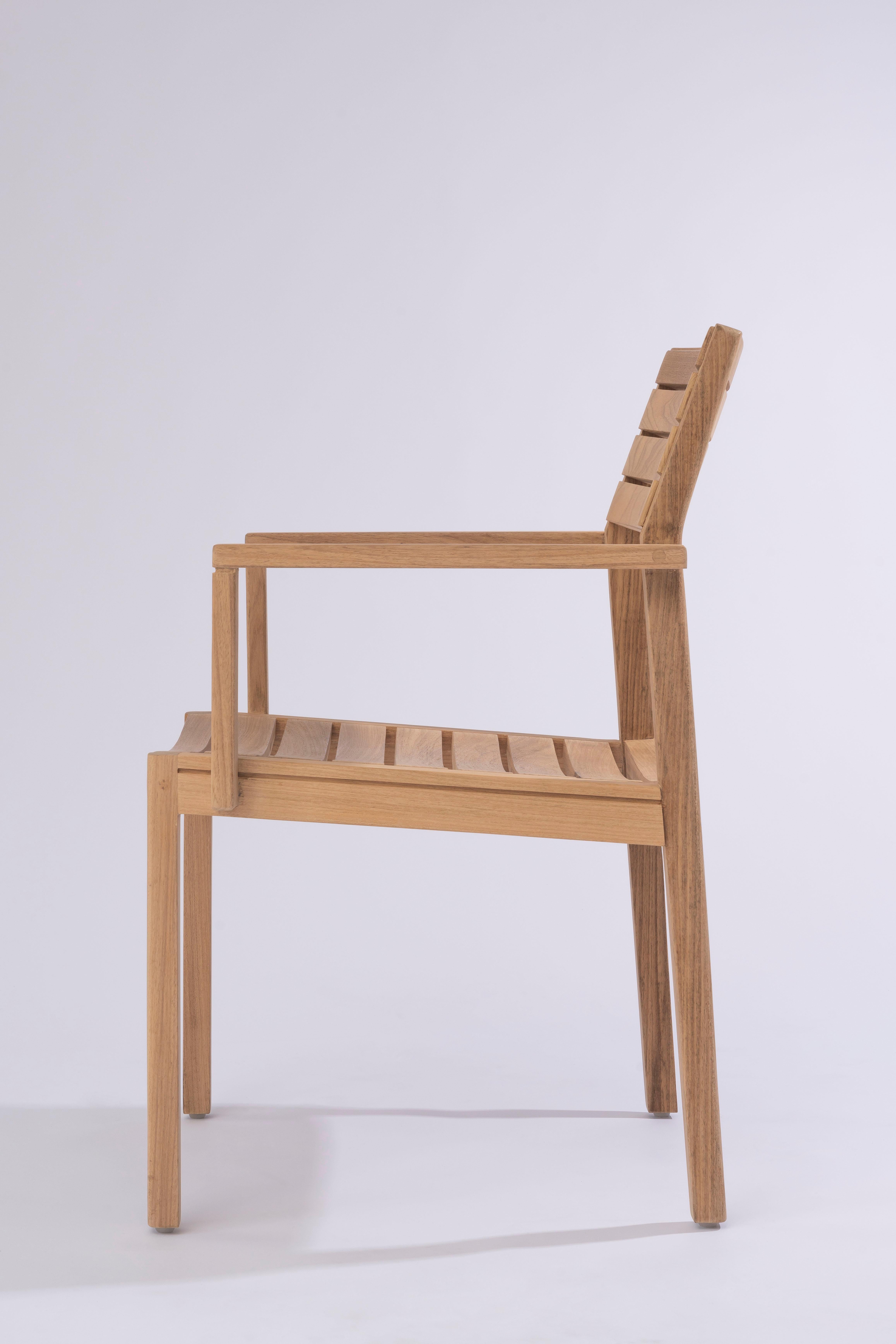 Solid Wood Chair in Teak, with Wooden Slats, for the Outside, Outdoor Resistant For Sale 4
