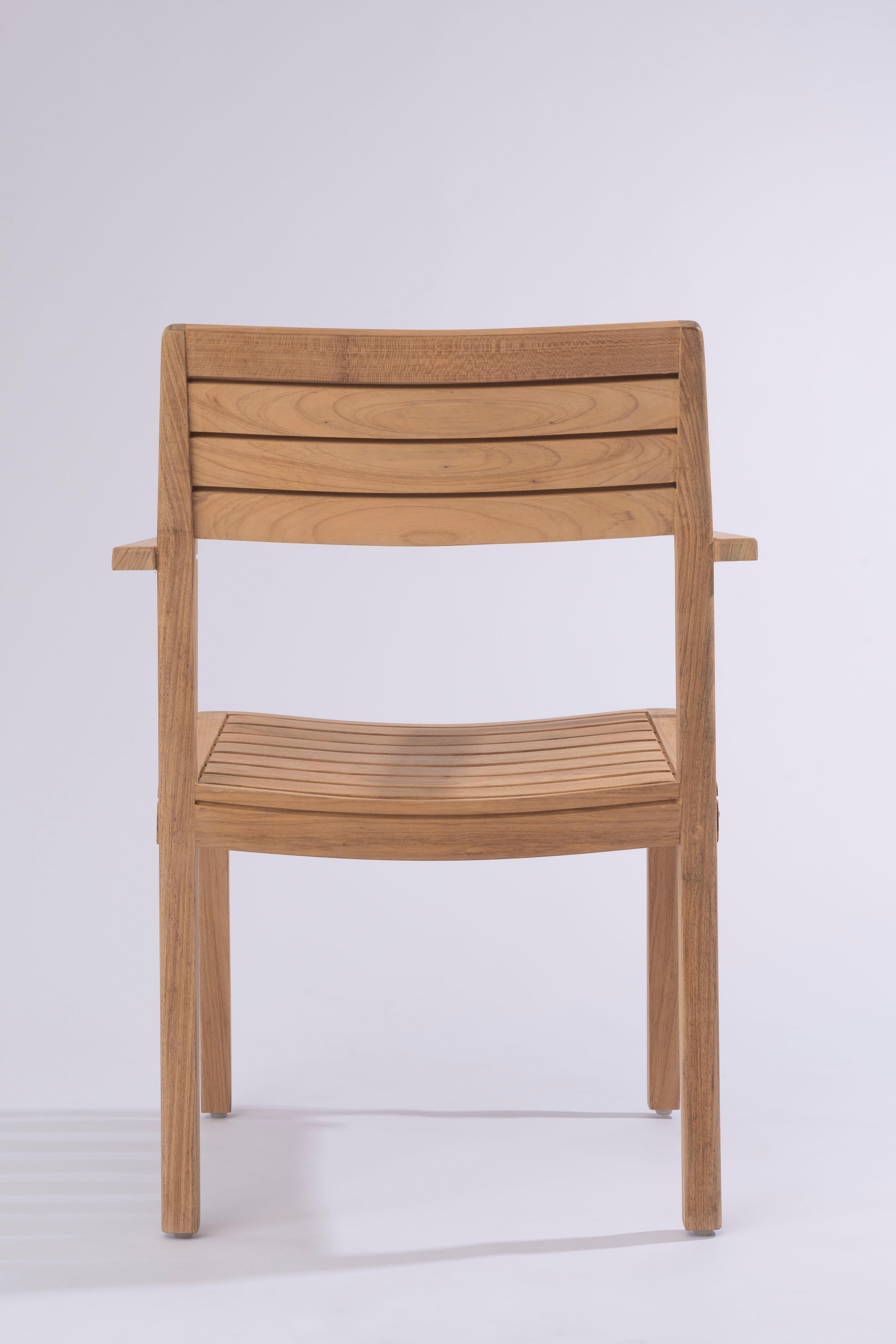 Solid Wood Chair in Teak, with Wooden Slats, for the Outside, Outdoor Resistant For Sale 5