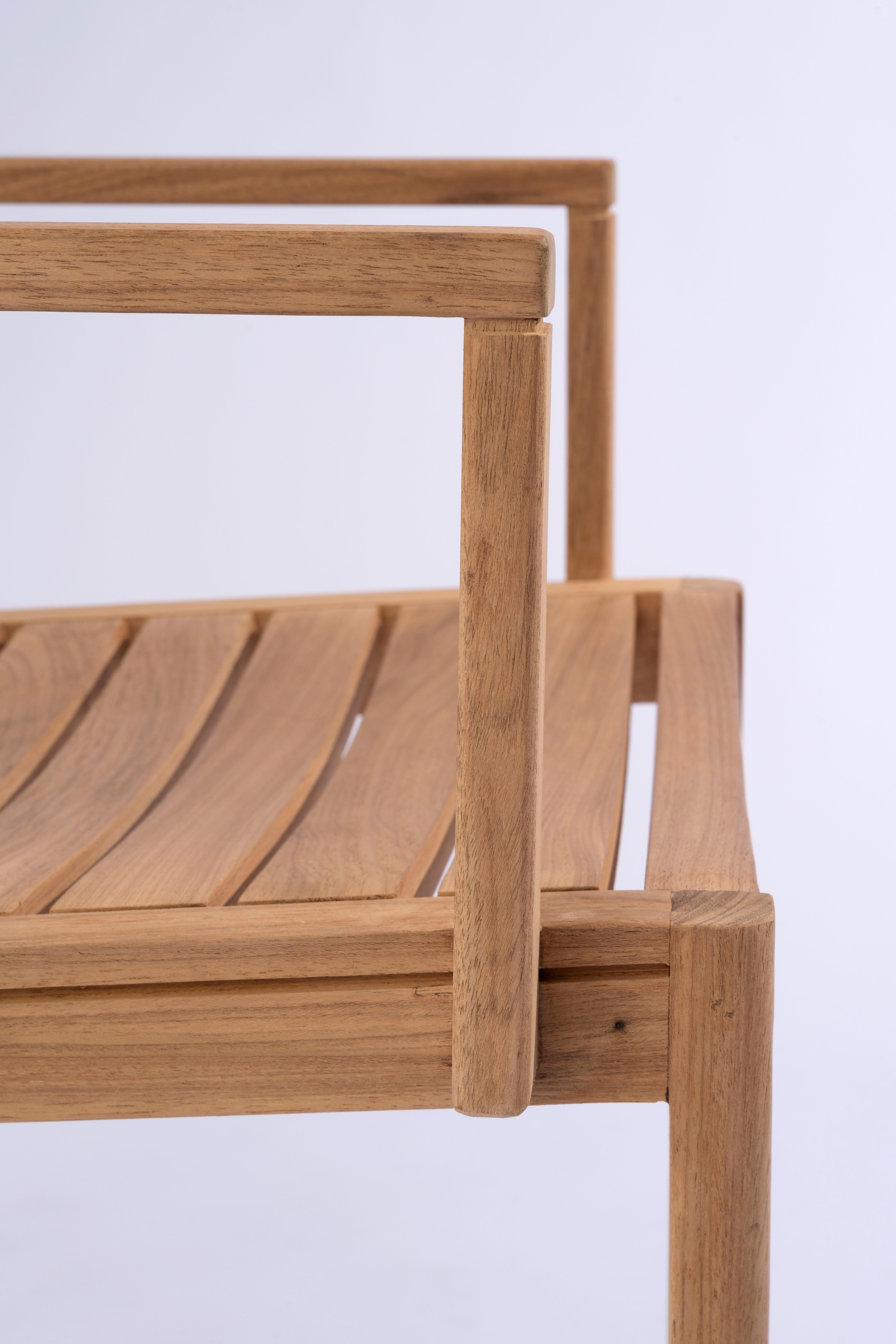 Solid Wood Chair in Teak, with Wooden Slats, for the Outside, Outdoor Resistant For Sale 7