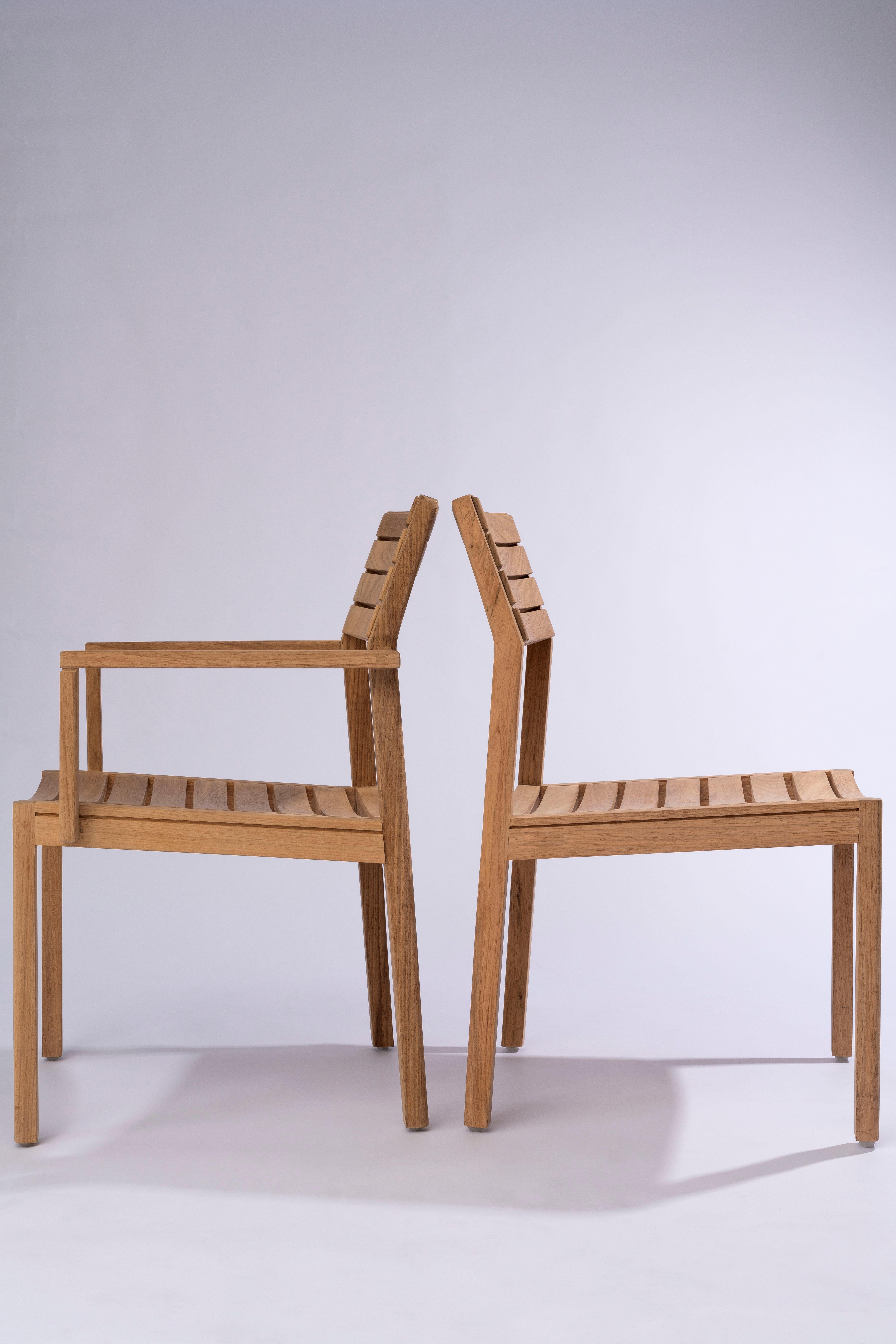 Modern Solid Wood Chair in Teak, with Wooden Slats, for the Outside, Outdoor Resistant  For Sale