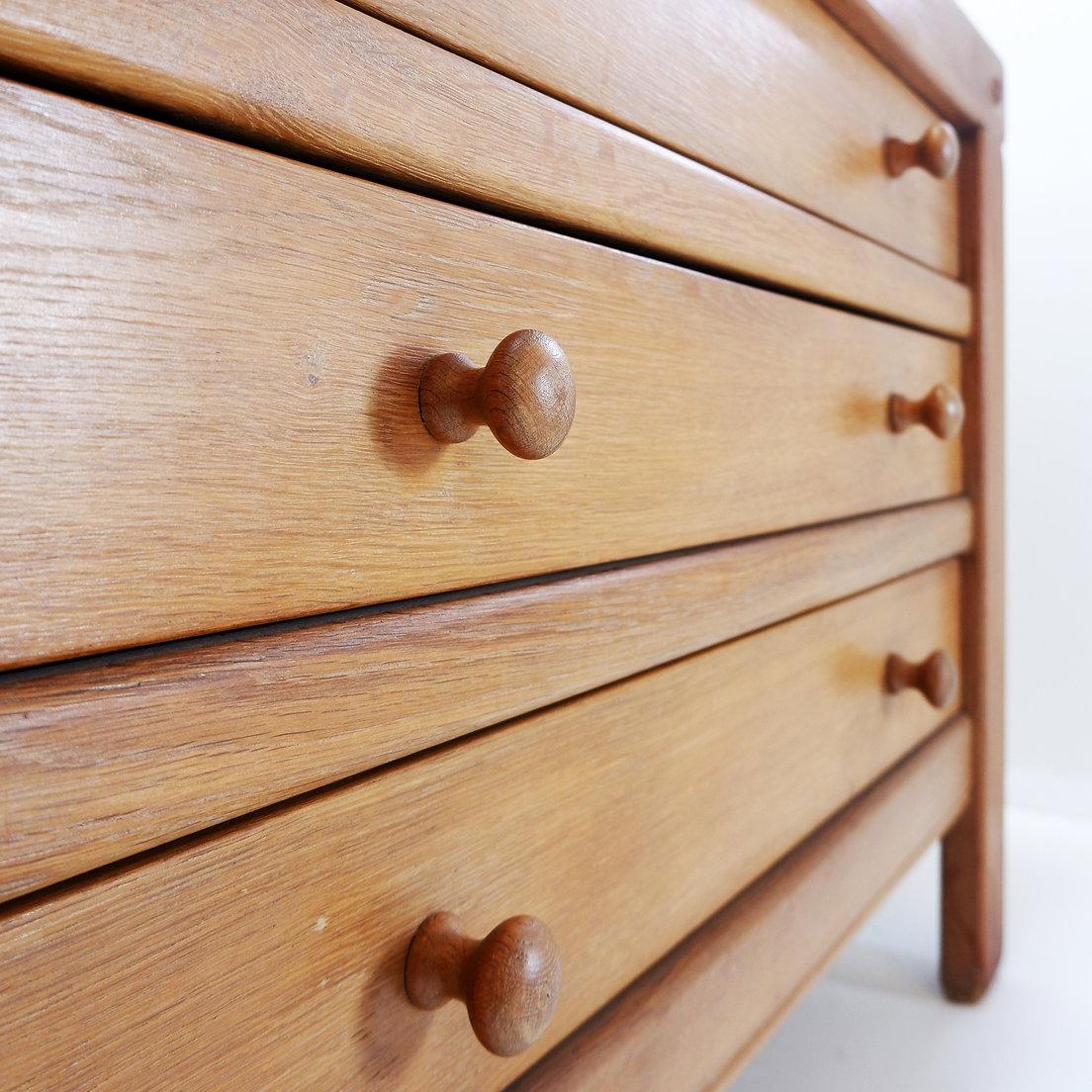 Brutalist Solid Wood Chest Of Drawers in the style of Pierre Chapo - 1960s For Sale