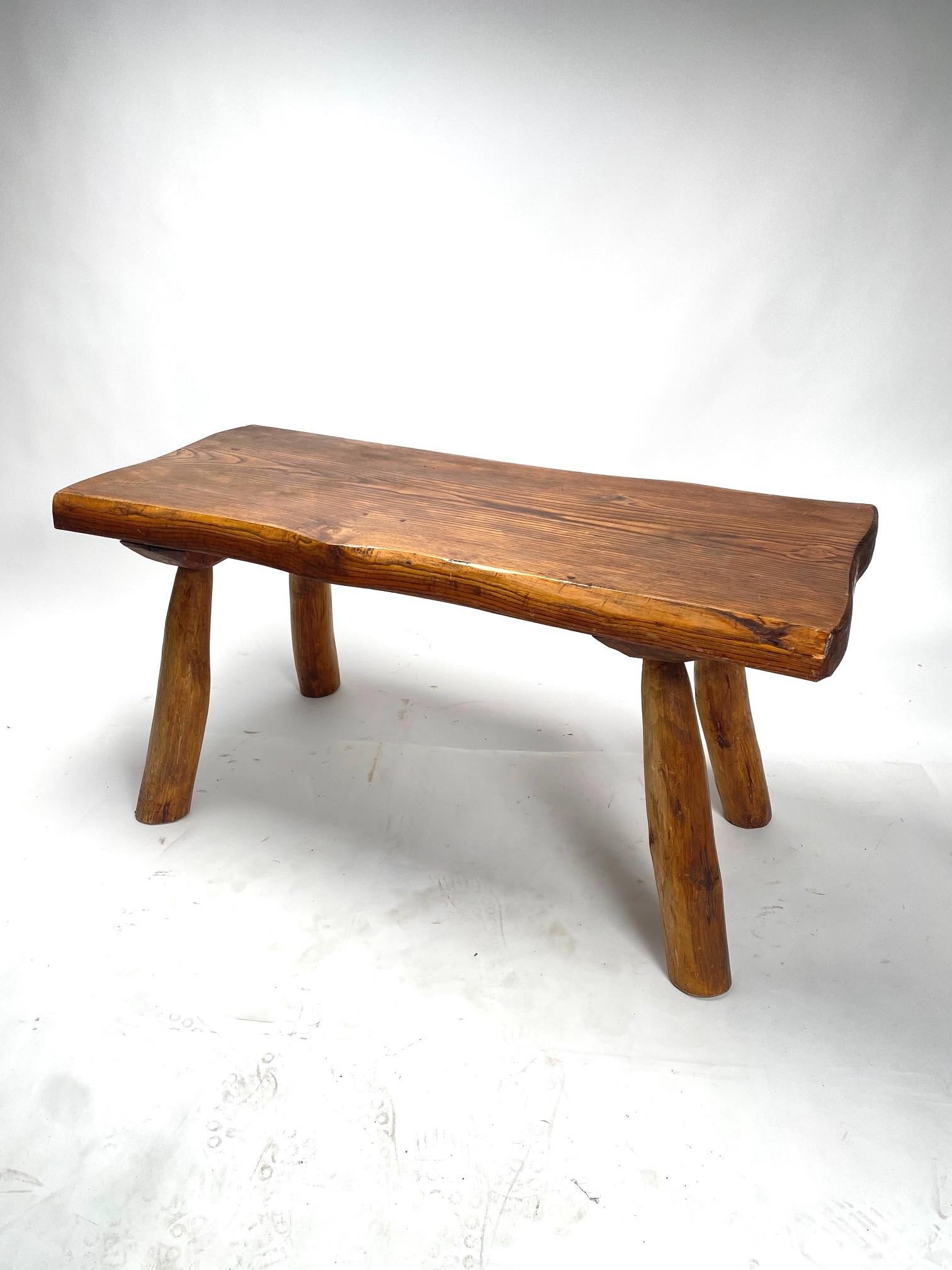 Brutalist Solid Wood Coffee Table, Italy 1960s For Sale