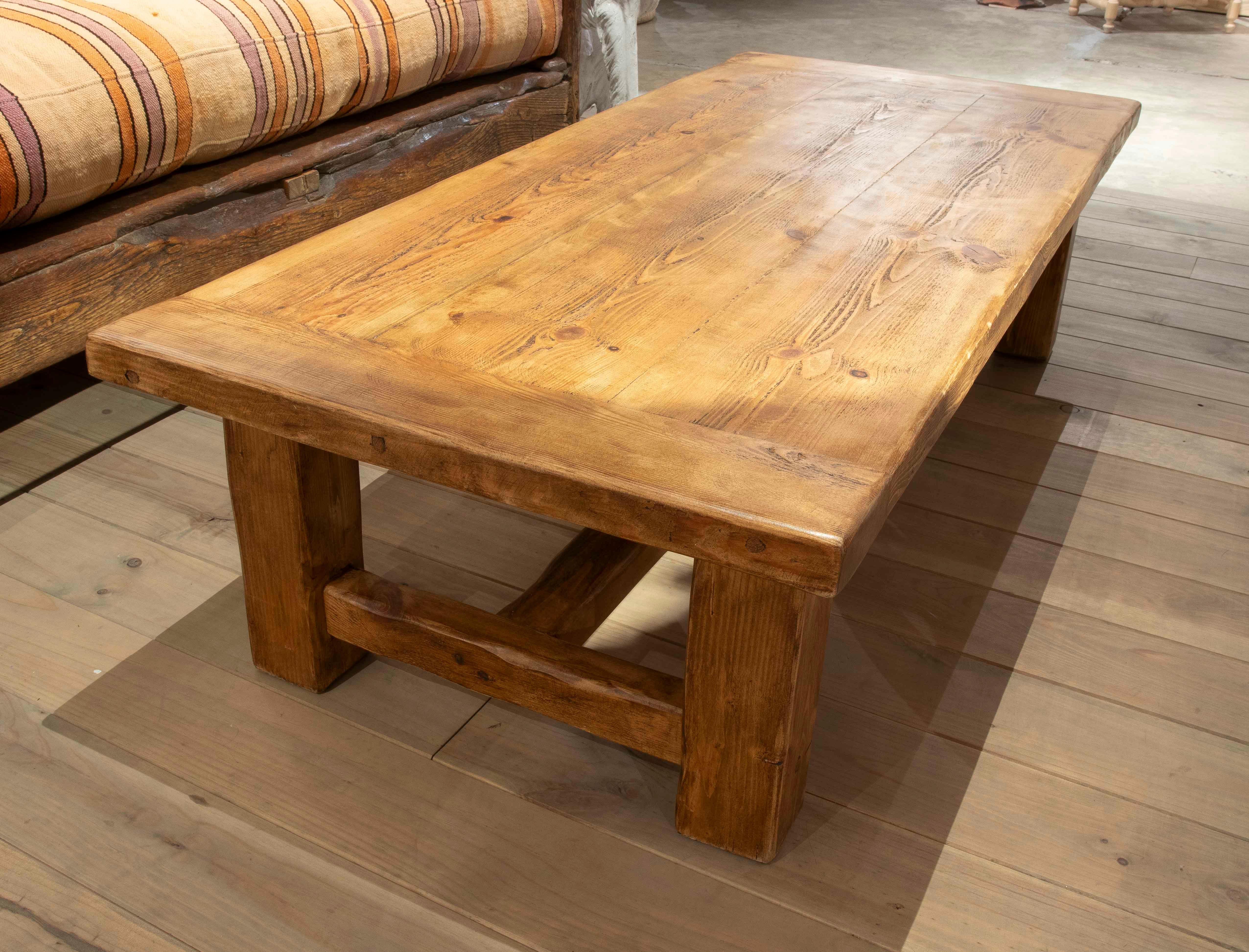 Spanish Solid Wood Coffee Table with Natural Finish For Sale