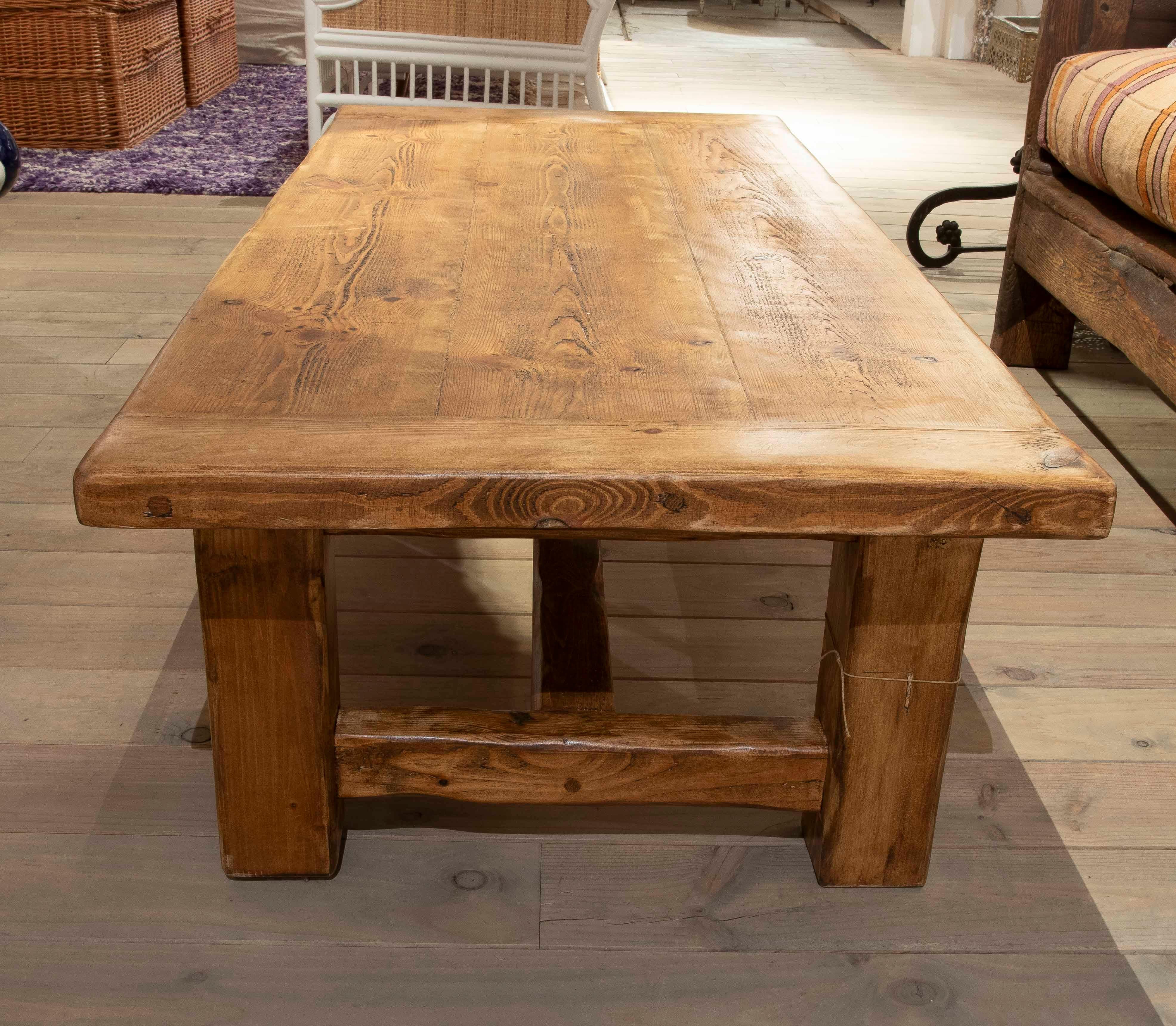 Contemporary Solid Wood Coffee Table with Natural Finish For Sale