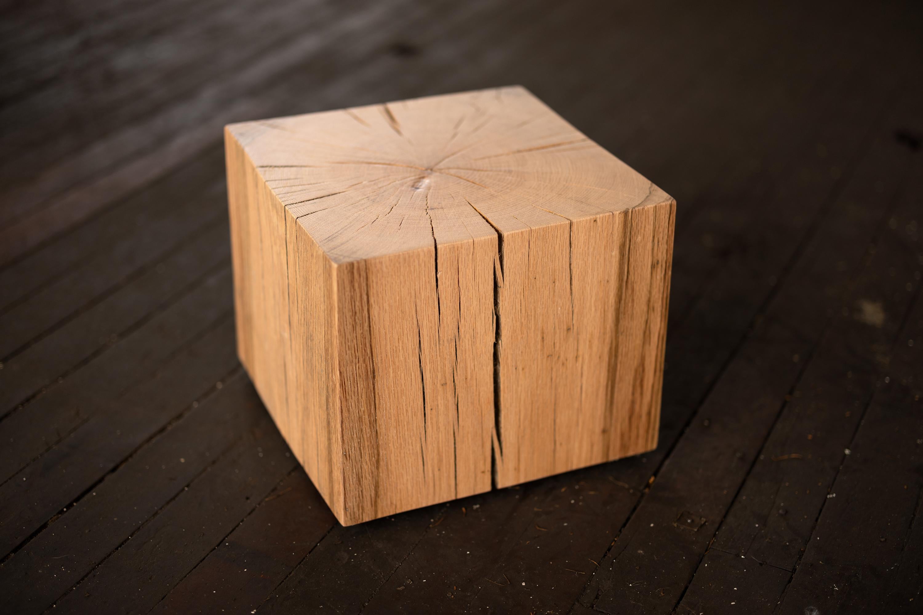 American Solid Wood Cube Short Pedestal, Art Display, Side Table, Plinth in Red Oak For Sale