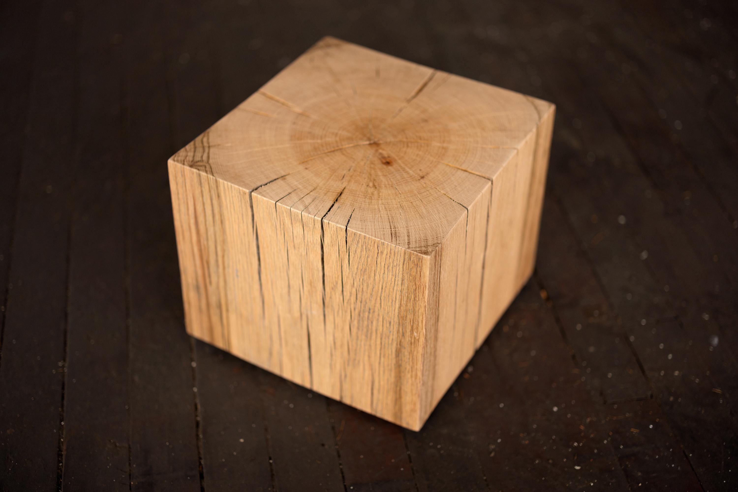 Oiled Solid Wood Cube Short Pedestal, Art Display, Side Table, Plinth in Red Oak For Sale