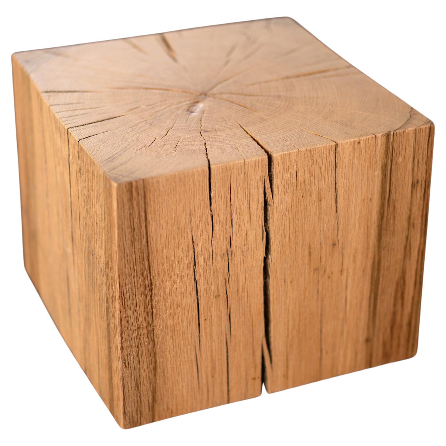 Solid Wood Cube Short Pedestal, Art Display, Side Table, Plinth in Red Oak For Sale