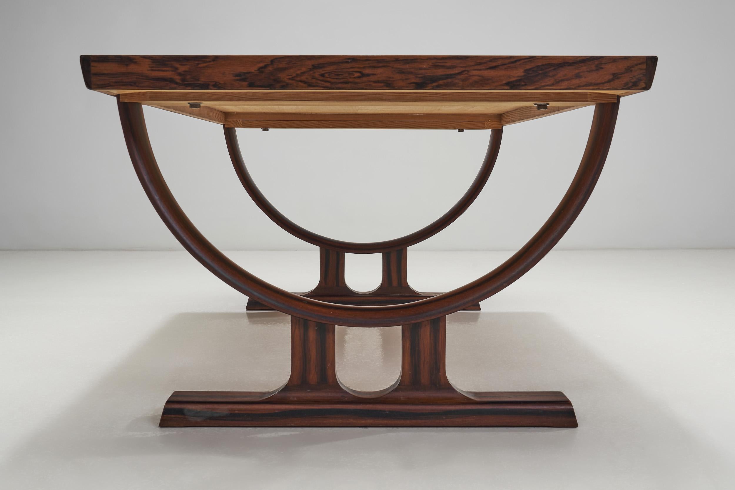 Solid Wood Dining Table with Circular Trestle Base, Scandinavia, 1970s For Sale 6