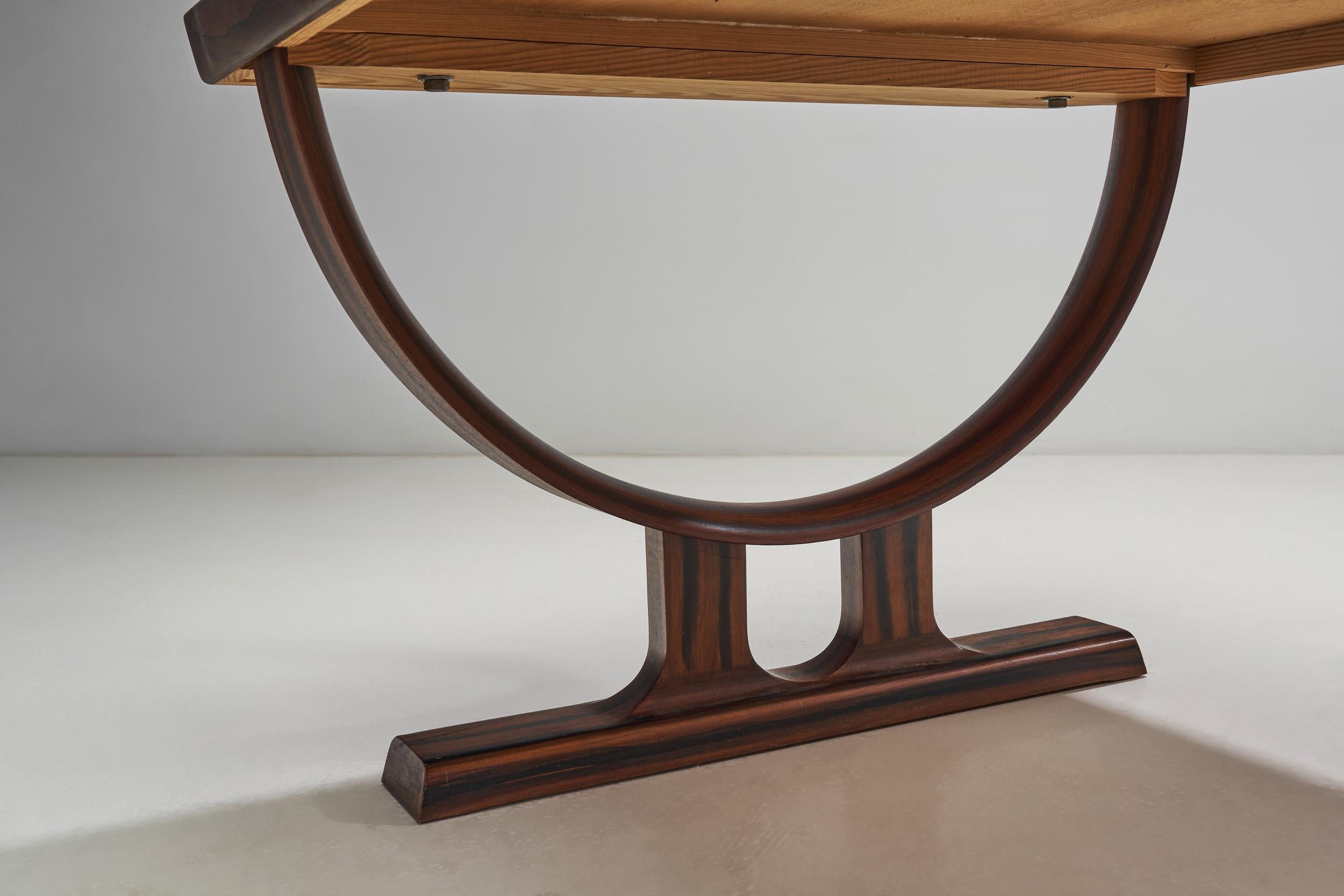 Solid Wood Table with Circular Trestle Base, Scandinavia, 1970s For Sale 8