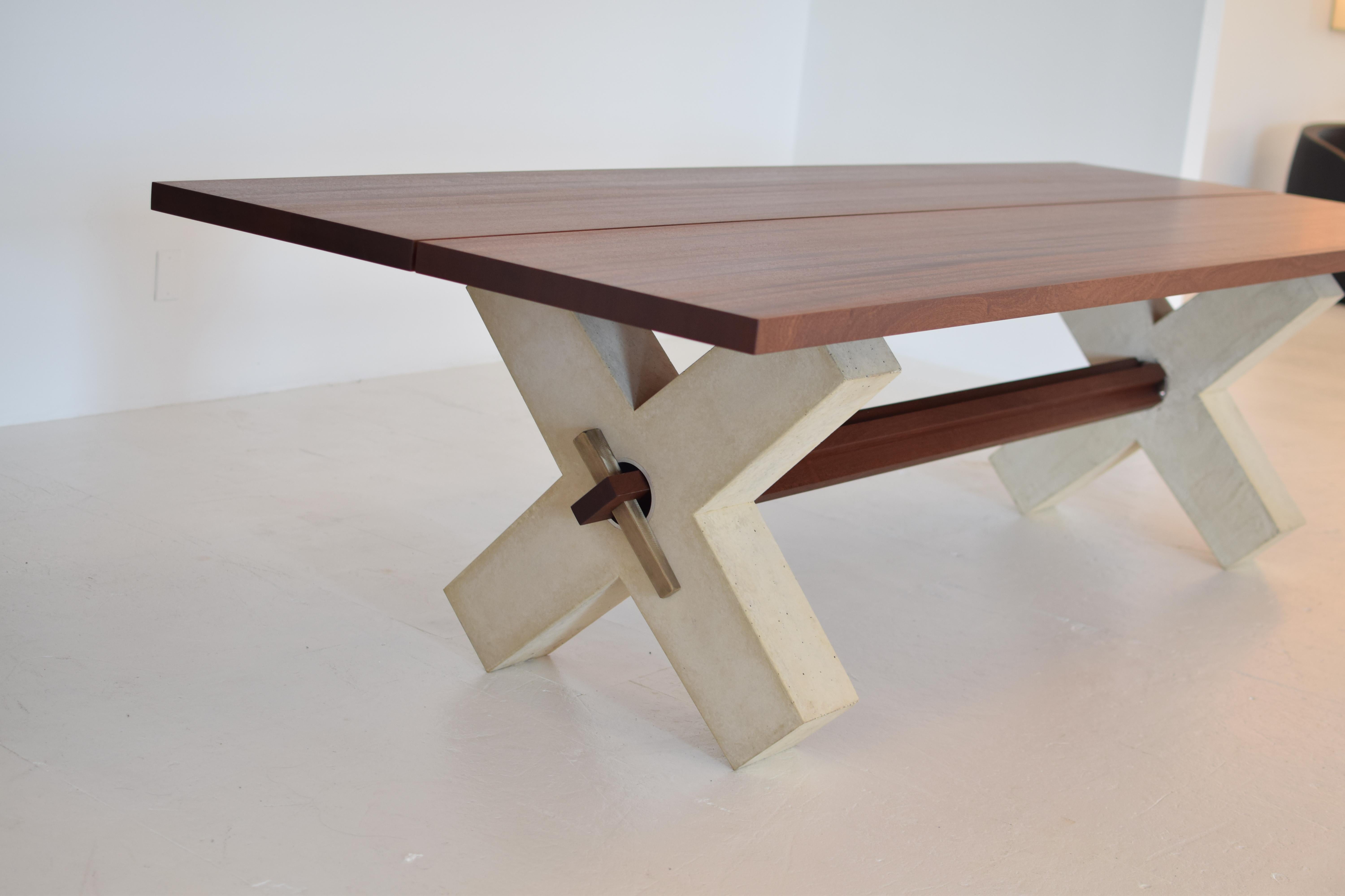 Contemporary Solid Wood Dining Table with Concrete Base, Modern For Sale