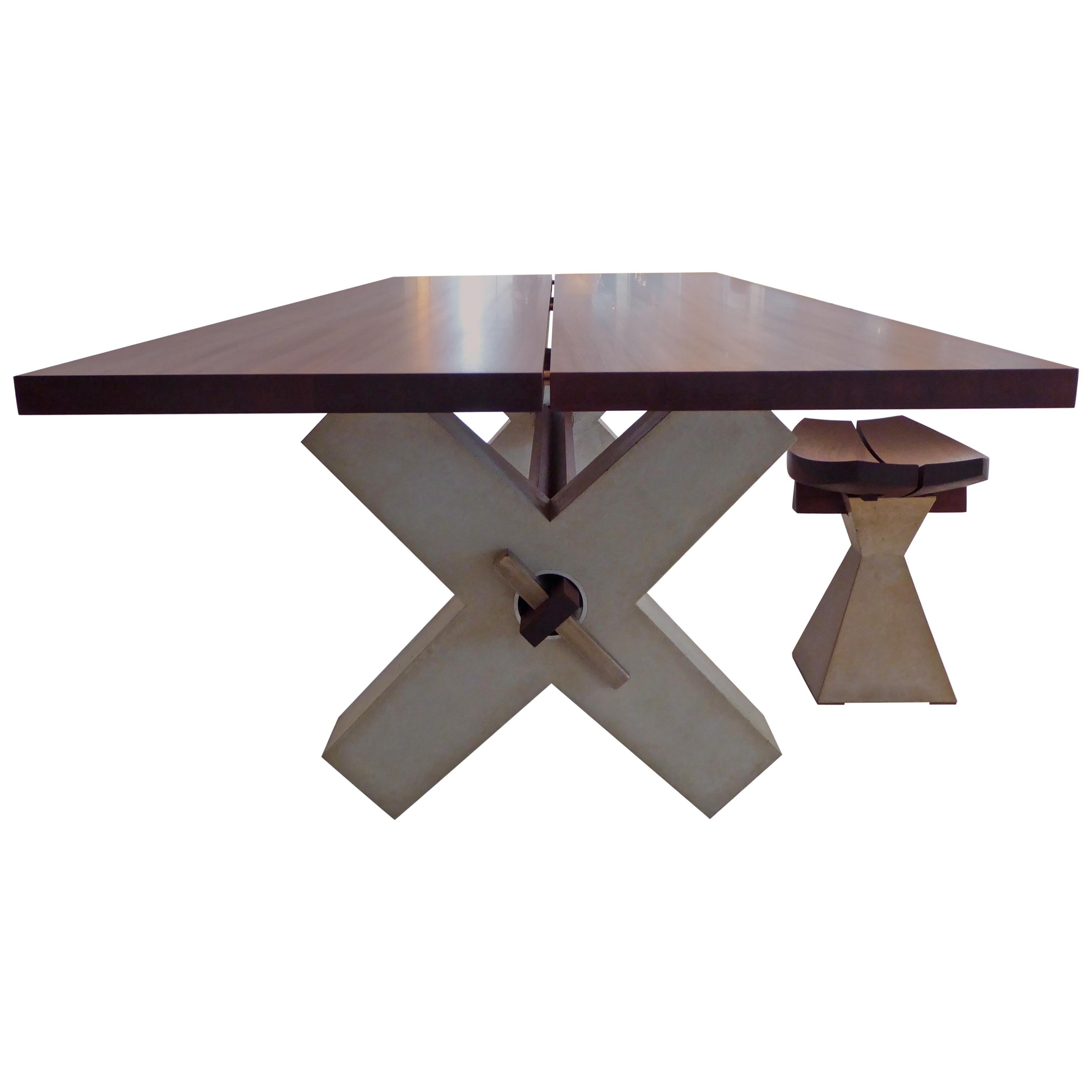 Solid Wood Dining Table with Concrete Base, Modern