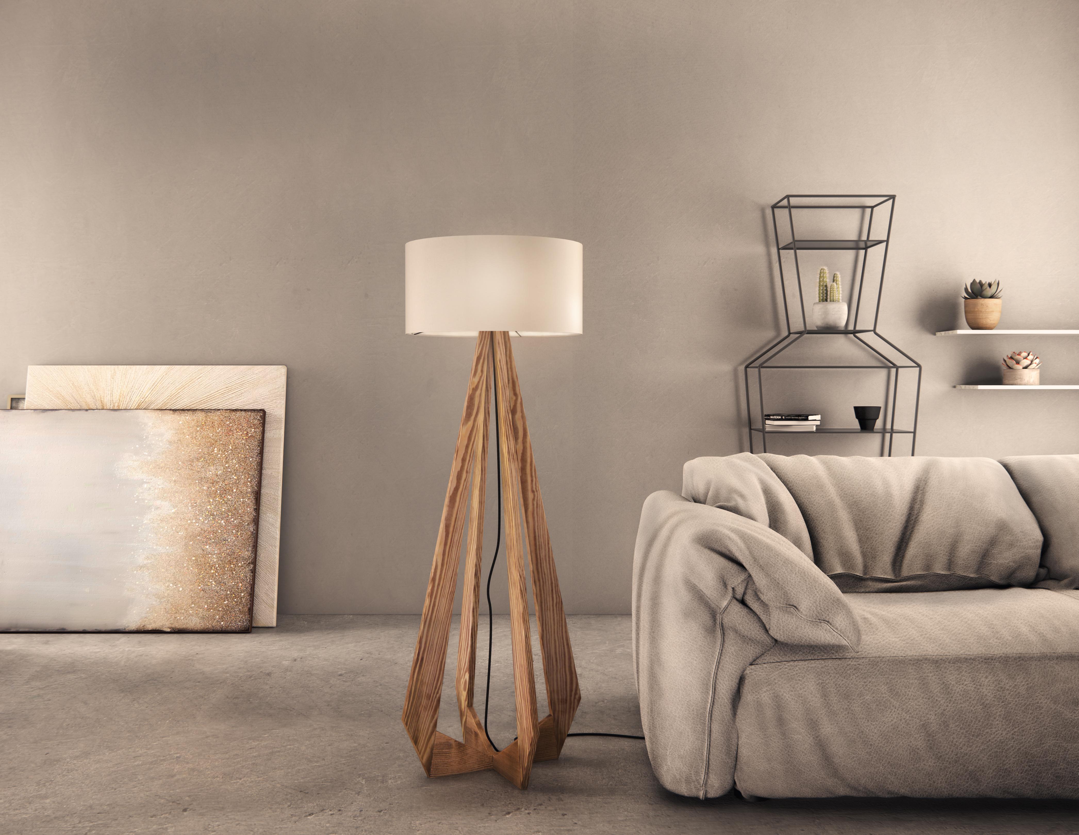 Hand-Crafted Solid Wood Floor Lamp Flame For Sale