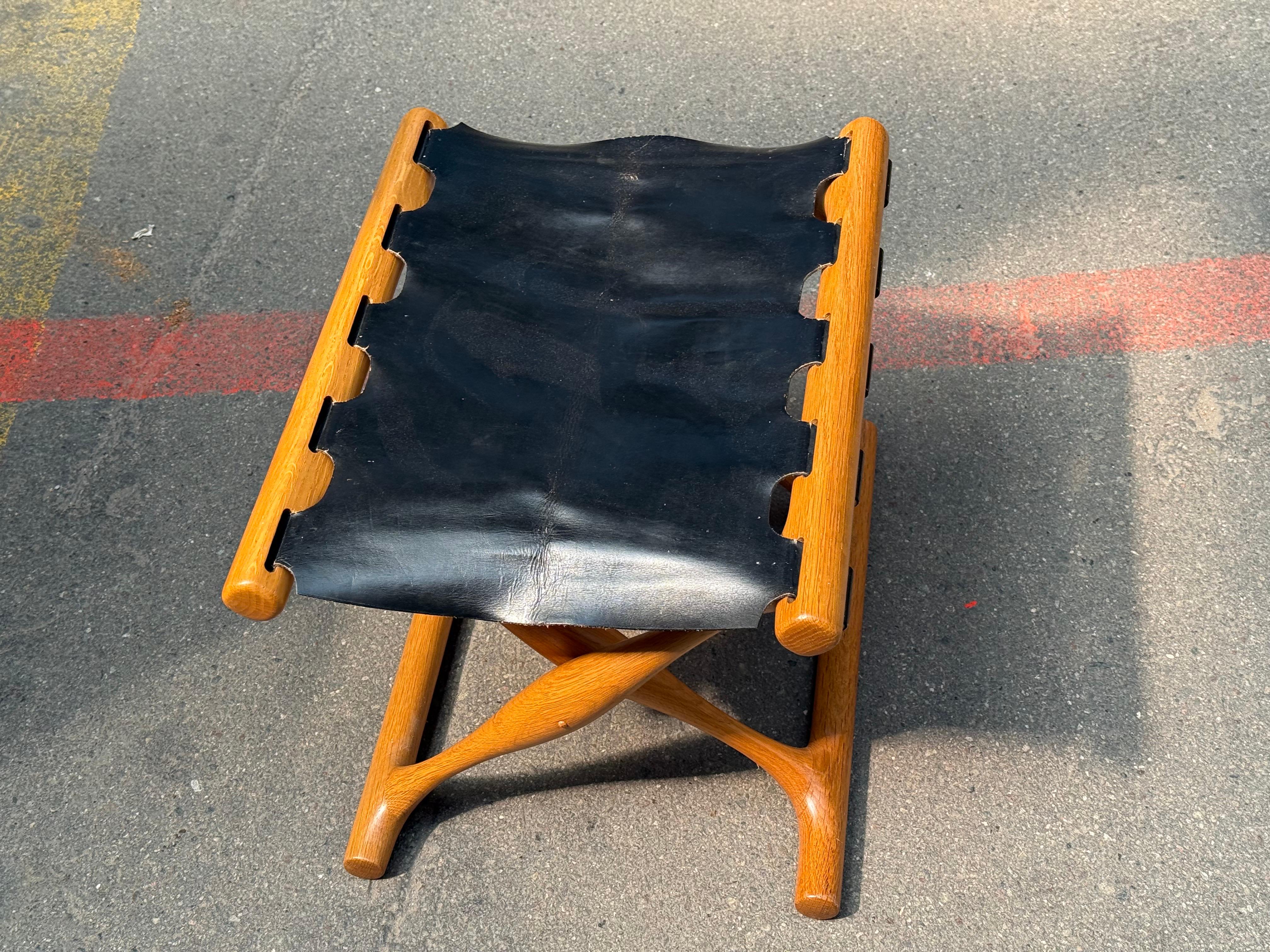 Danois Tabouret de chêne pliant en bois massif par Poul Hundevad Chaise Gold Hill 1960s en vente
