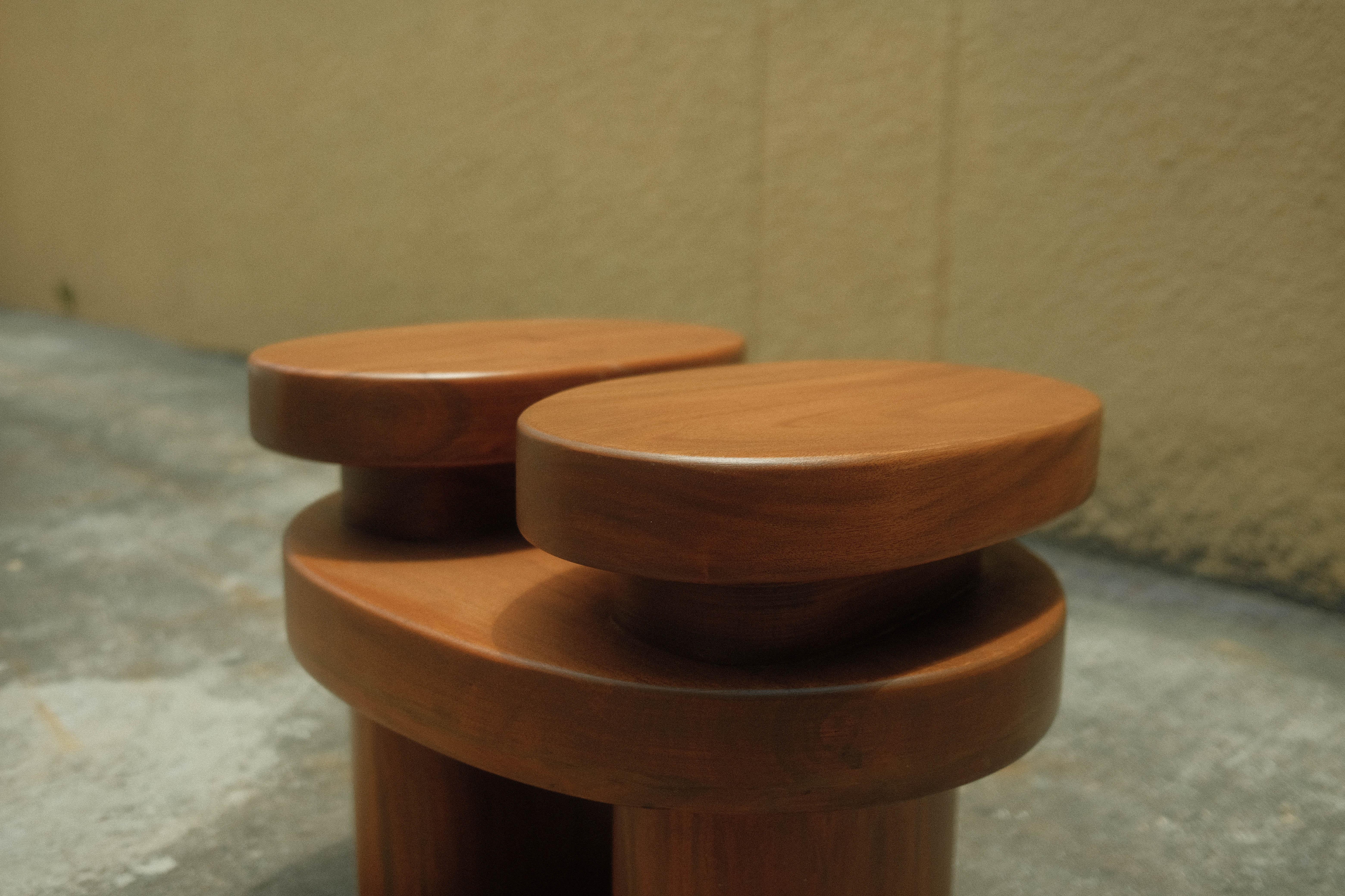 Philippine Solid Wood Footstool/ Side Table / Footstool-01 Double Top by Dalisay Collection For Sale