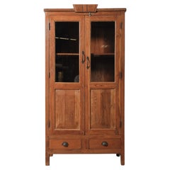 Solid Wood Glass-Front Almirah Cabinet with Double Doors and Drawers
