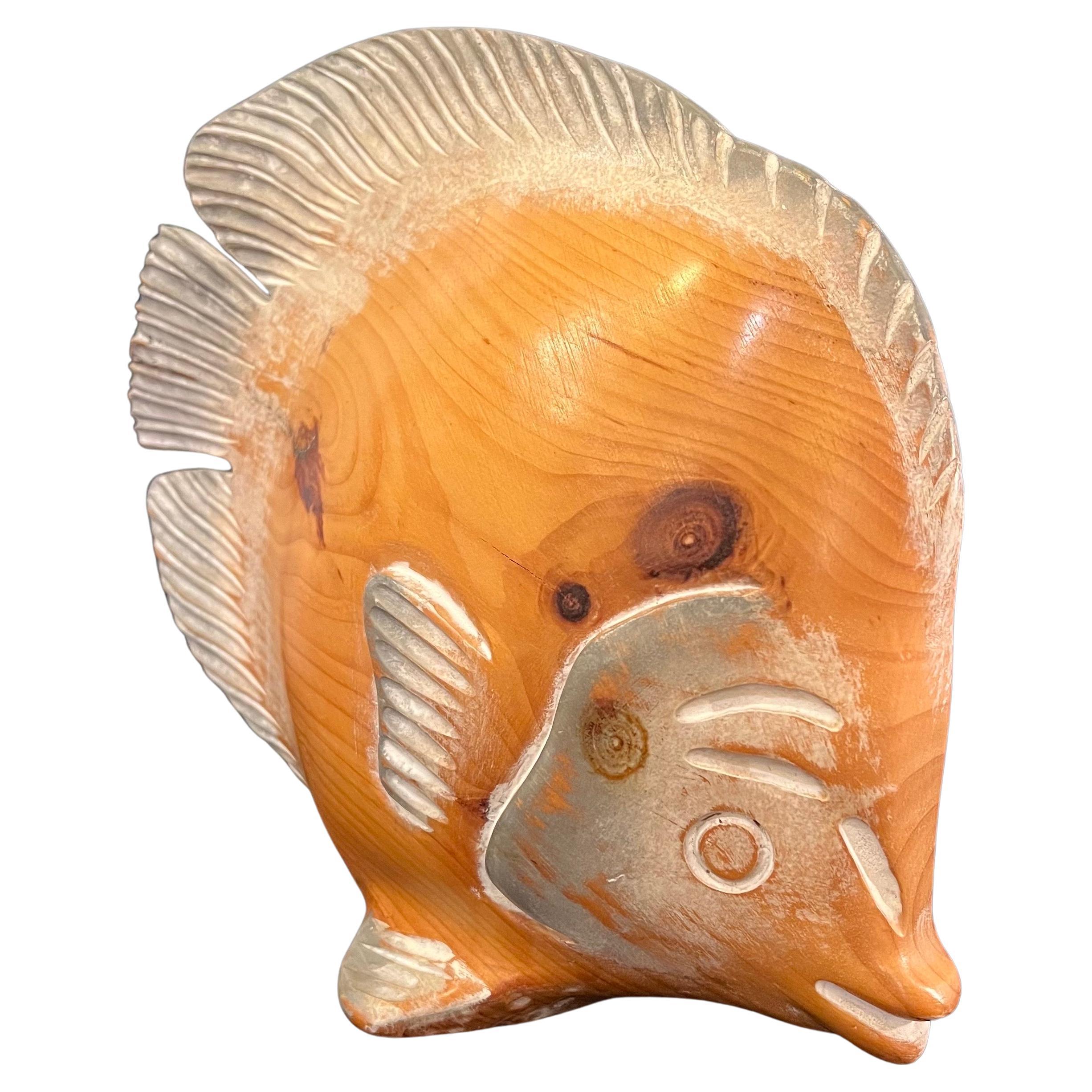 Solid Wood Hand Carved Italian Fish Sculpture